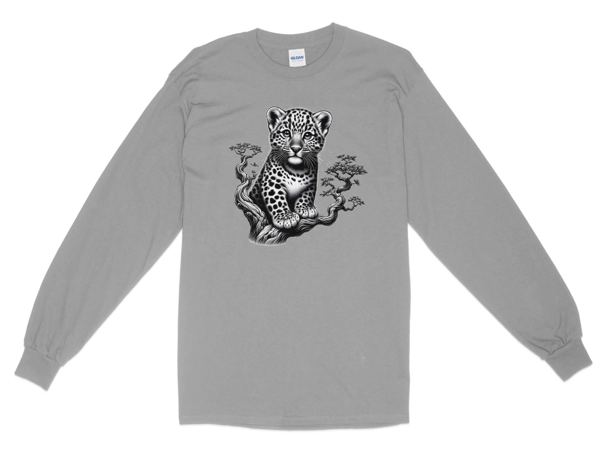 Leopard Bonsai - Coloured Gildan Long Sleeve Realistic Animal Talisman Unisex Cute Tee Graphic Design