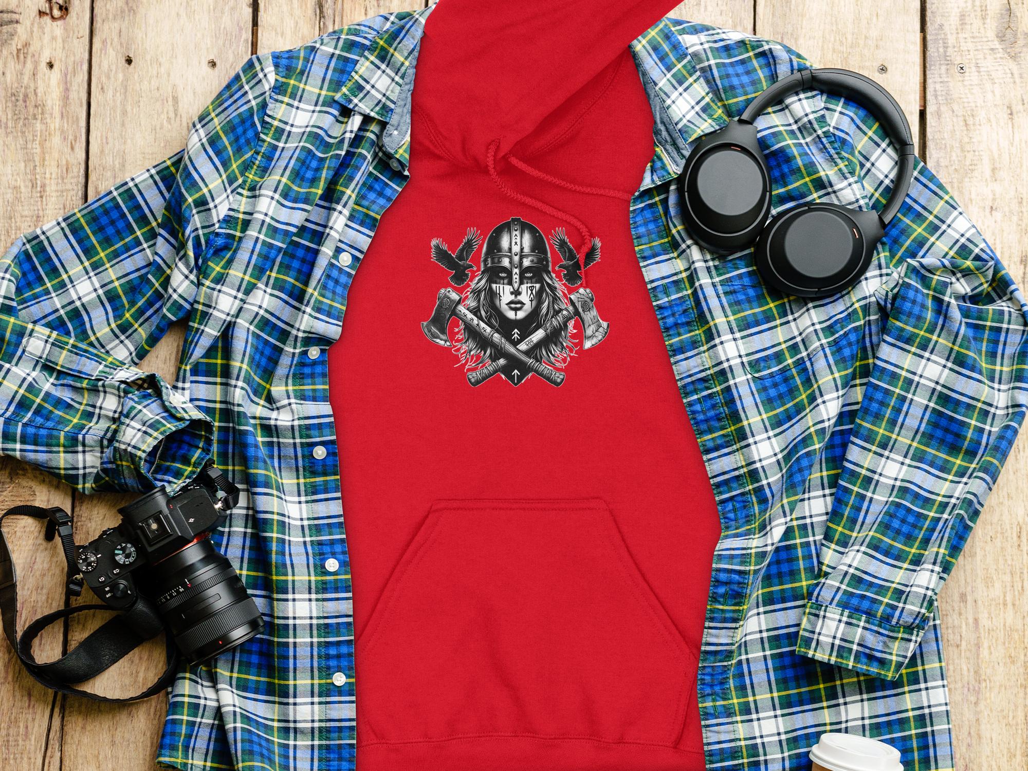 Viking Shield Maiden - Coloured Gildan Hoodie Realistic Norse Talisman Men Women Unisex Valhalla Tee Graphic Design