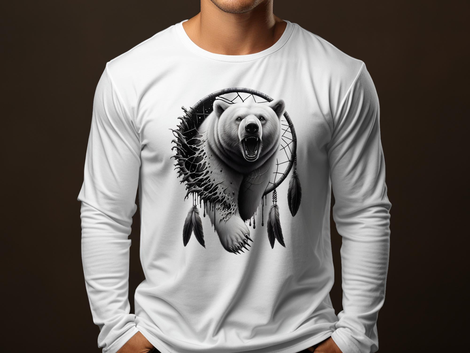 Dreamcatcher Bear - Coloured Gildan Long Sleeve Realistic Native American Talisman Unisex Mythology Tee Graphic Design