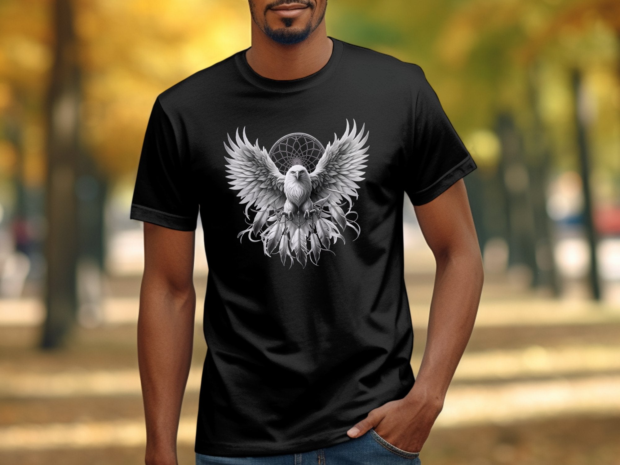 Dreamcatcher Eagle - Coloured Gildan T-Shirt Realistic Native American Talisman Unisex Mythology Tee Graphic Design