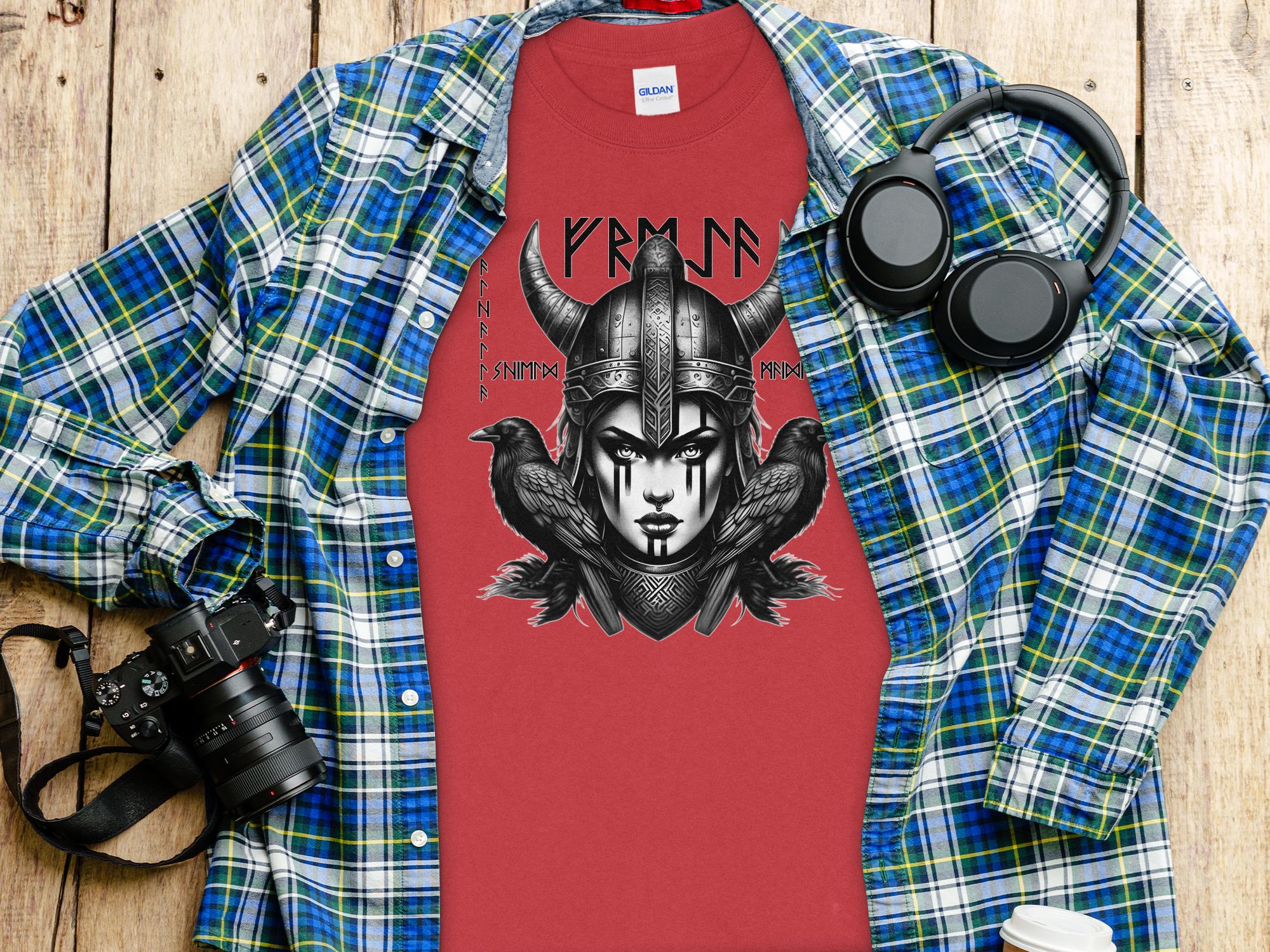 Viking Shield Maiden - Coloured Gildan Long Sleeve Realistic Norse Talisman Men Women Unisex Valhalla Tee Graphic Design