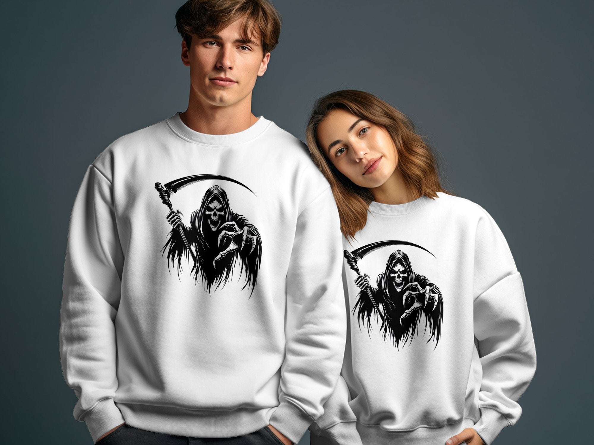 Grim Reaper - Black White Gildan Sweatshirt Commemorative Talisman Unisex Tee Graphic Design