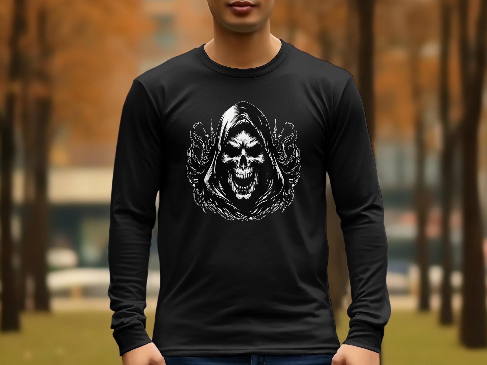 Grim Reaper - Black White Gildan Long Sleeve Commemorative Talisman Unisex Tee Graphic Design