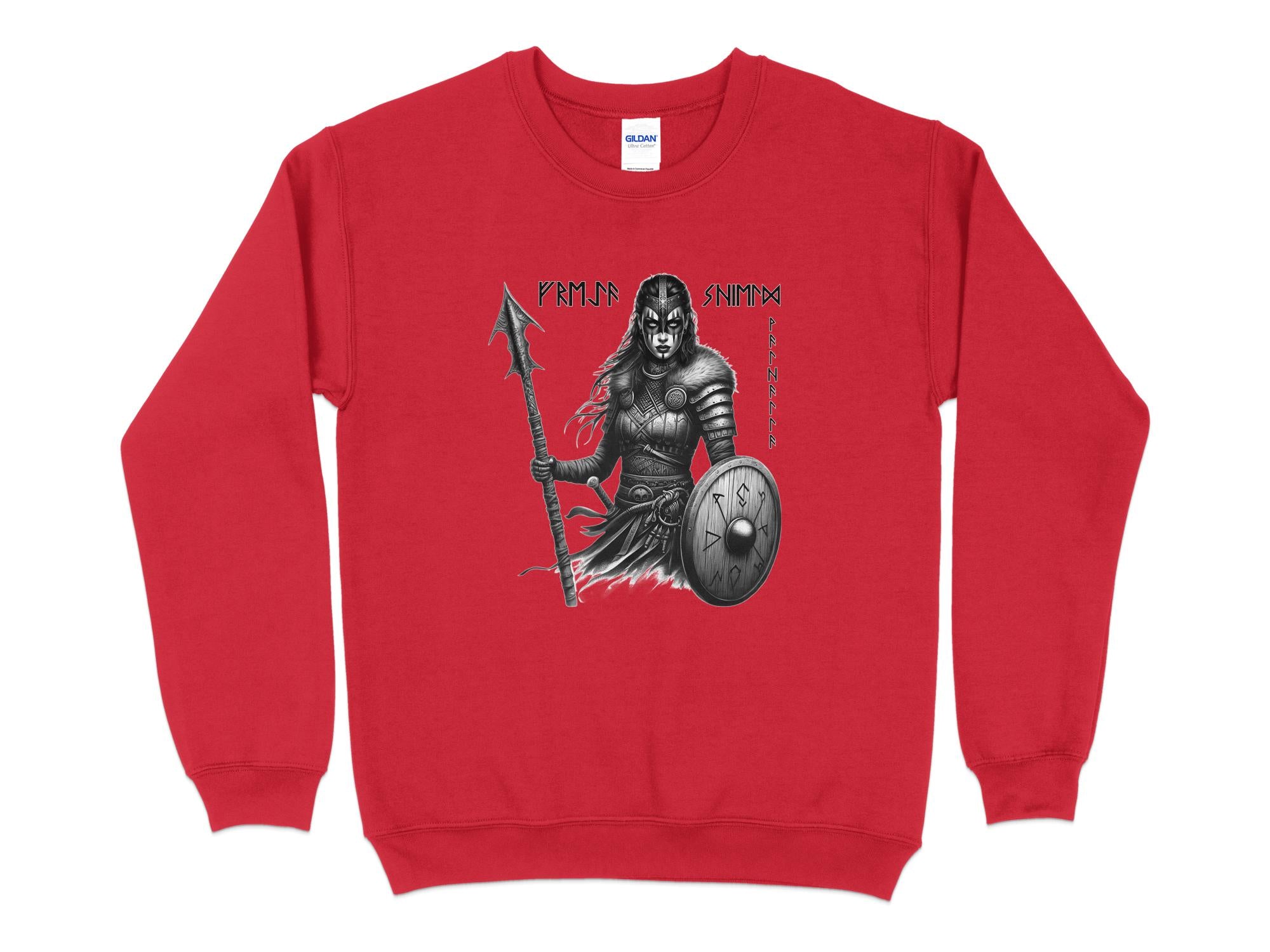 Viking Shield Maiden - Coloured Gildan Sweatshirt Realistic Norse Talisman Men Women Unisex Valhalla Tee Graphic Design