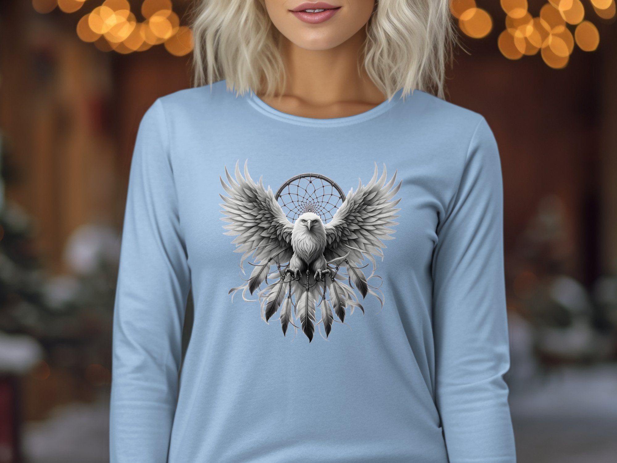 Dreamcatcher Eagle - Coloured Gildan Long Sleeve Realistic Native American Talisman Unisex Mythology Tee Graphic Design