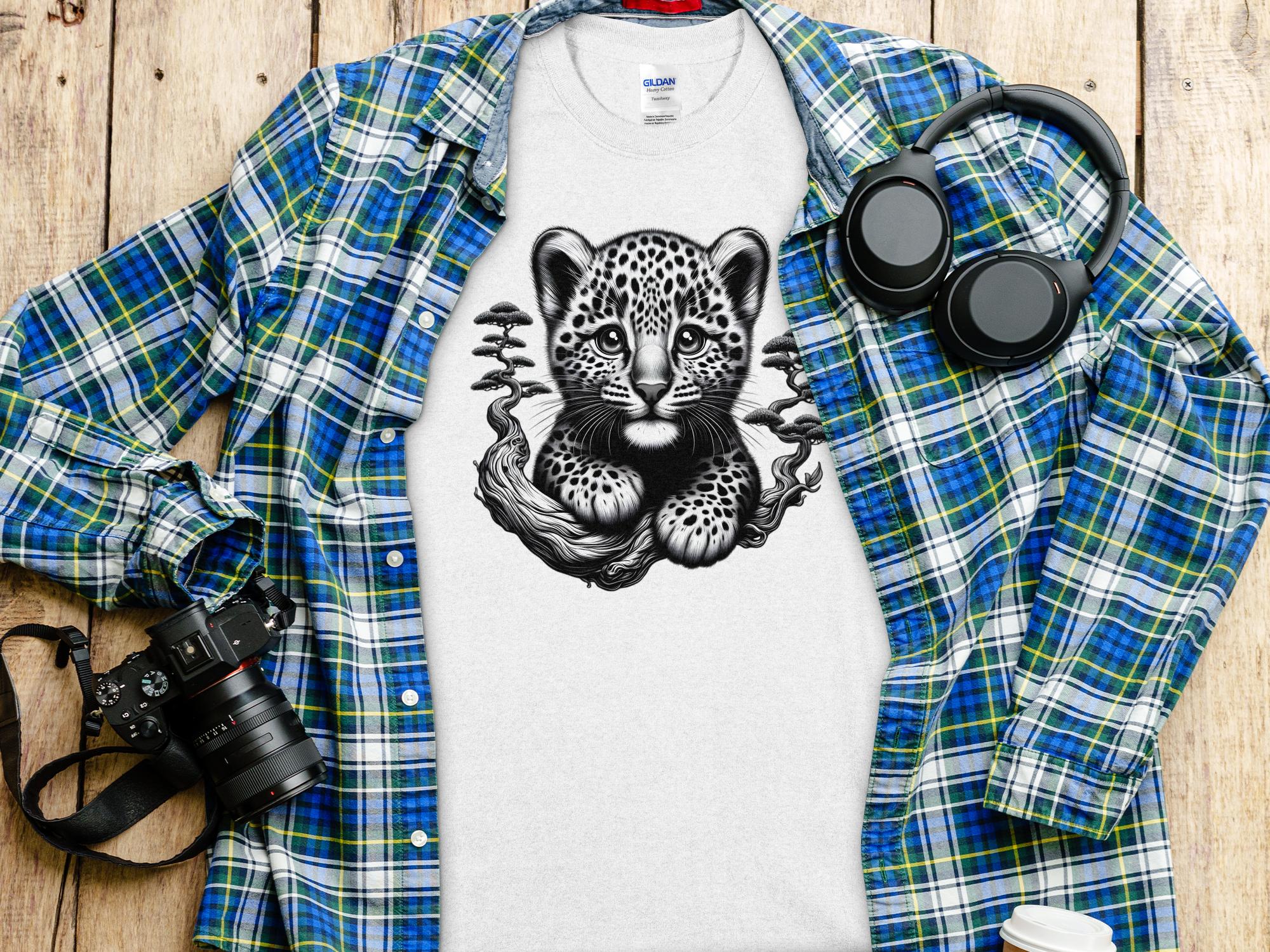 Leopard Bonsai - Coloured Gildan T-Shirt Realistic Animal Talisman Unisex Cute Tee Graphic Design