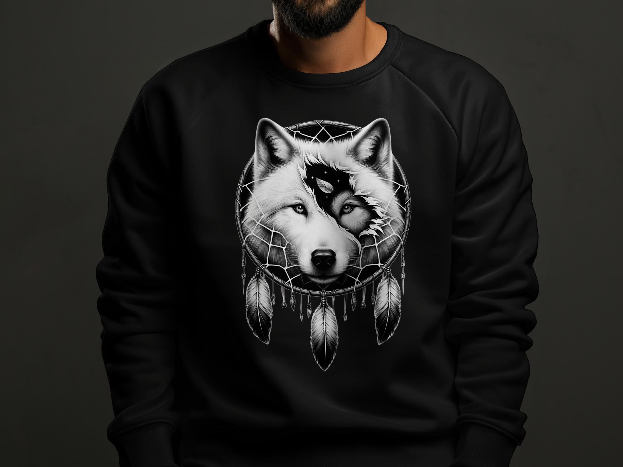 Dreamcatcher Wolf - Coloured Gildan Sweatshirt Realistic Native American Talisman Unisex Mythology Tee Graphic Design