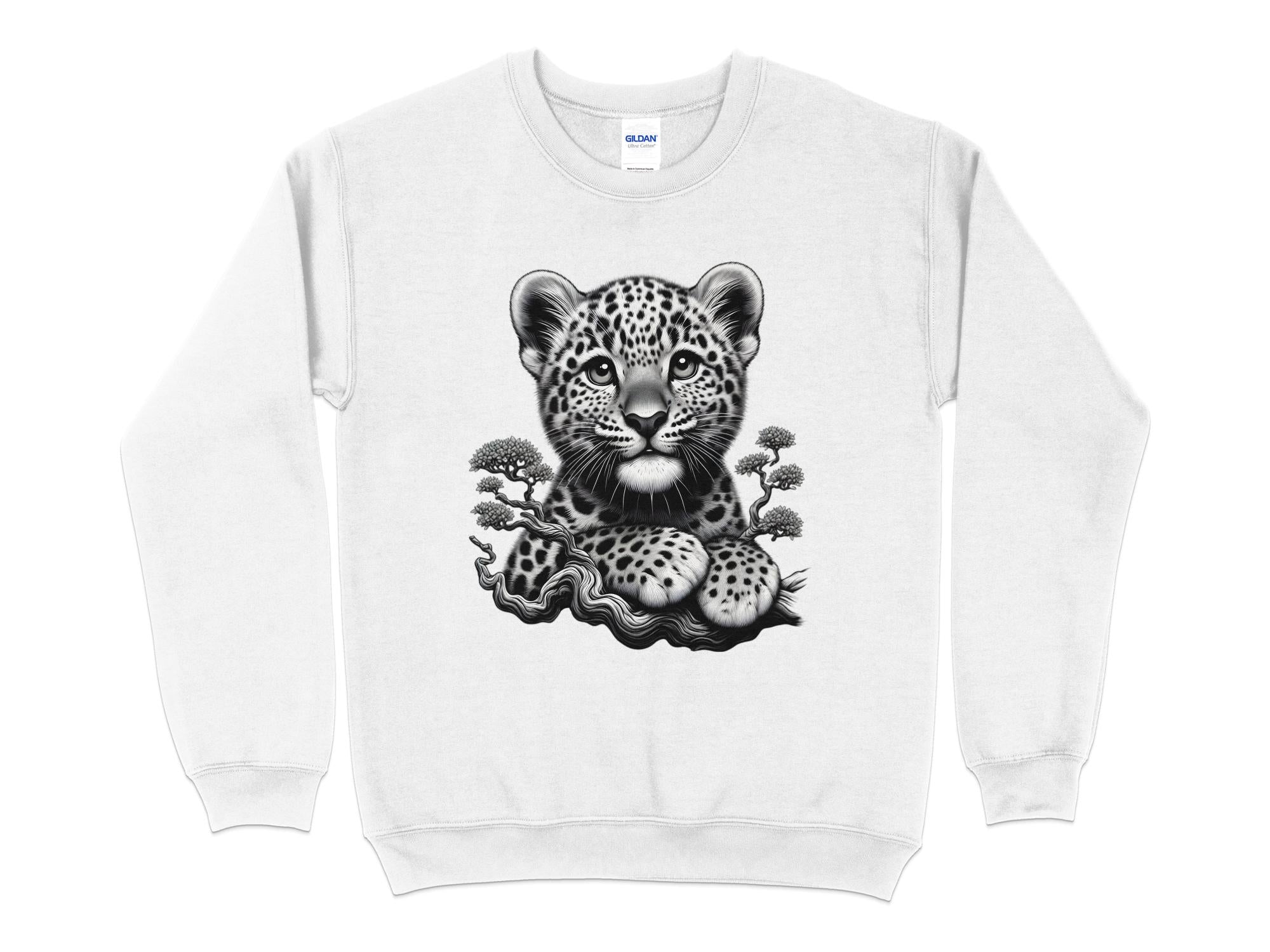 Leopard Bonsai - Coloured Gildan Sweatshirt Realistic Animal Talisman Unisex Cute Tee Graphic Design