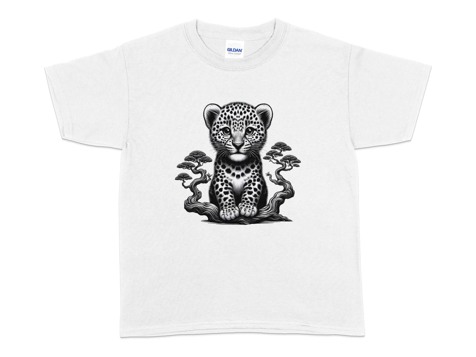 Leopard Bonsai - Coloured Gildan Kids T-Shirt Realistic Animal Talisman Unisex Cute Tee Graphic Design