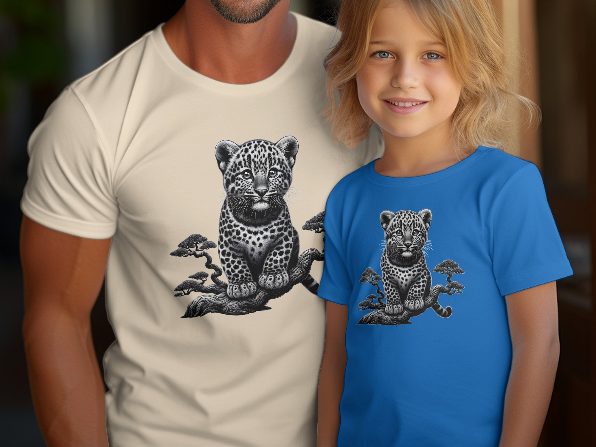 Leopard Bonsai - Coloured Gildan Kids T-Shirt Realistic Animal Talisman Unisex Cute Tee Graphic Design