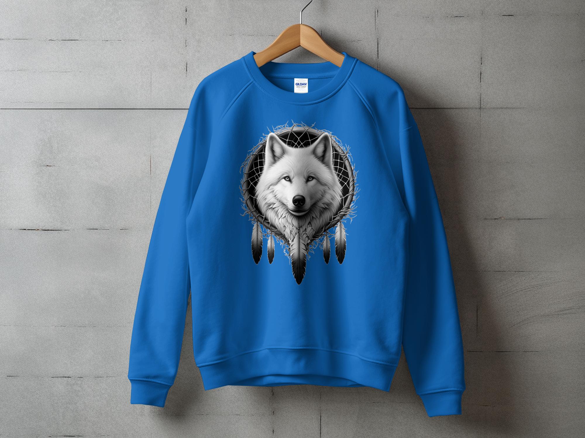 Dreamcatcher Wolf - Coloured Gildan Sweatshirt Realistic Native American Talisman Unisex Mythology Tee Graphic Design