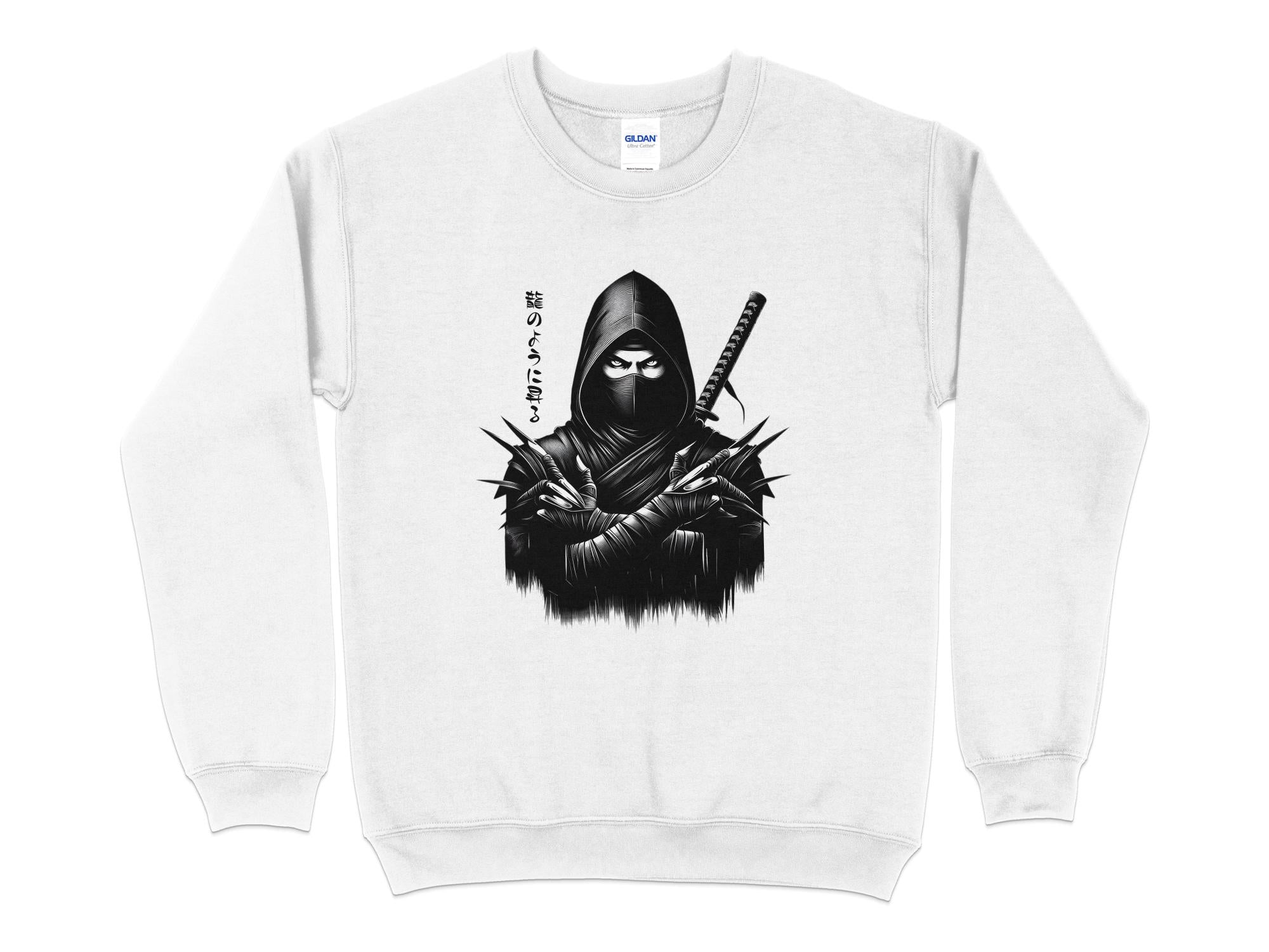 Samurai Ninja - Coloured Gildan Sweatshirt Japanese Talisman Unisex Cultural Symbolic Graphic Design