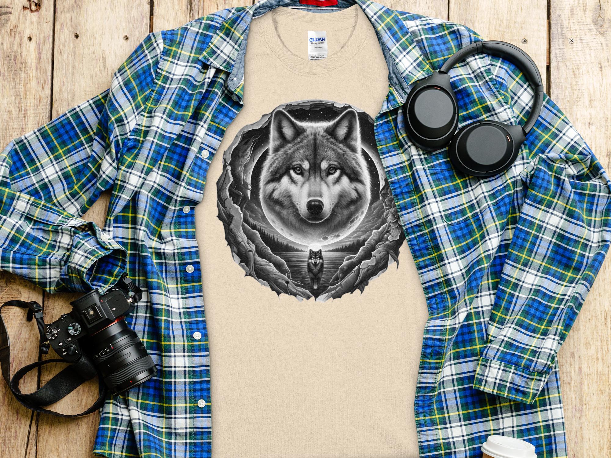 Moon Wolf - Coloured Gildan T-Shirt Realistic Animal Talisman Unisex Mythology Tee Graphic Design