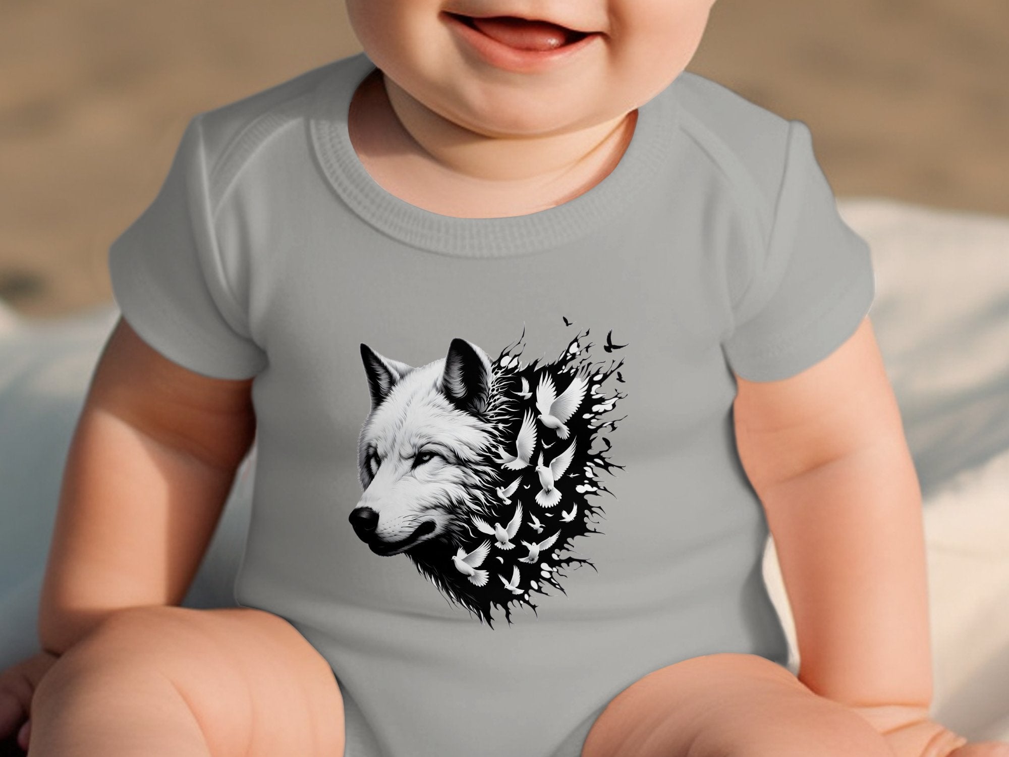 Wolf x Doves - Coloured Toddler Bodysuit Realistic Animal Talisman Unisex Tee Graphic Design