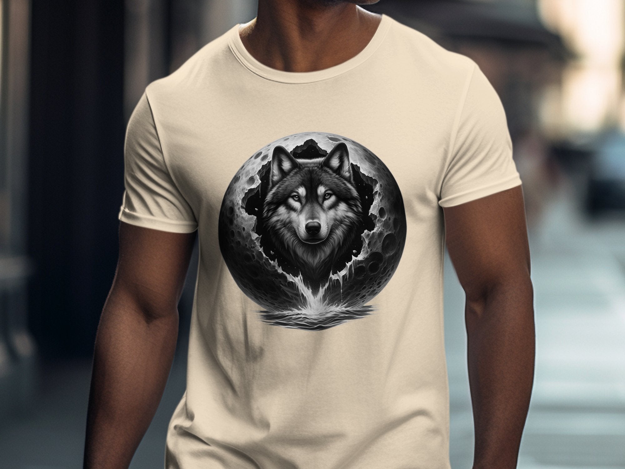 Moon Wolf - Coloured Gildan T-Shirt Realistic Animal Talisman Unisex Mythology Tee Graphic Design