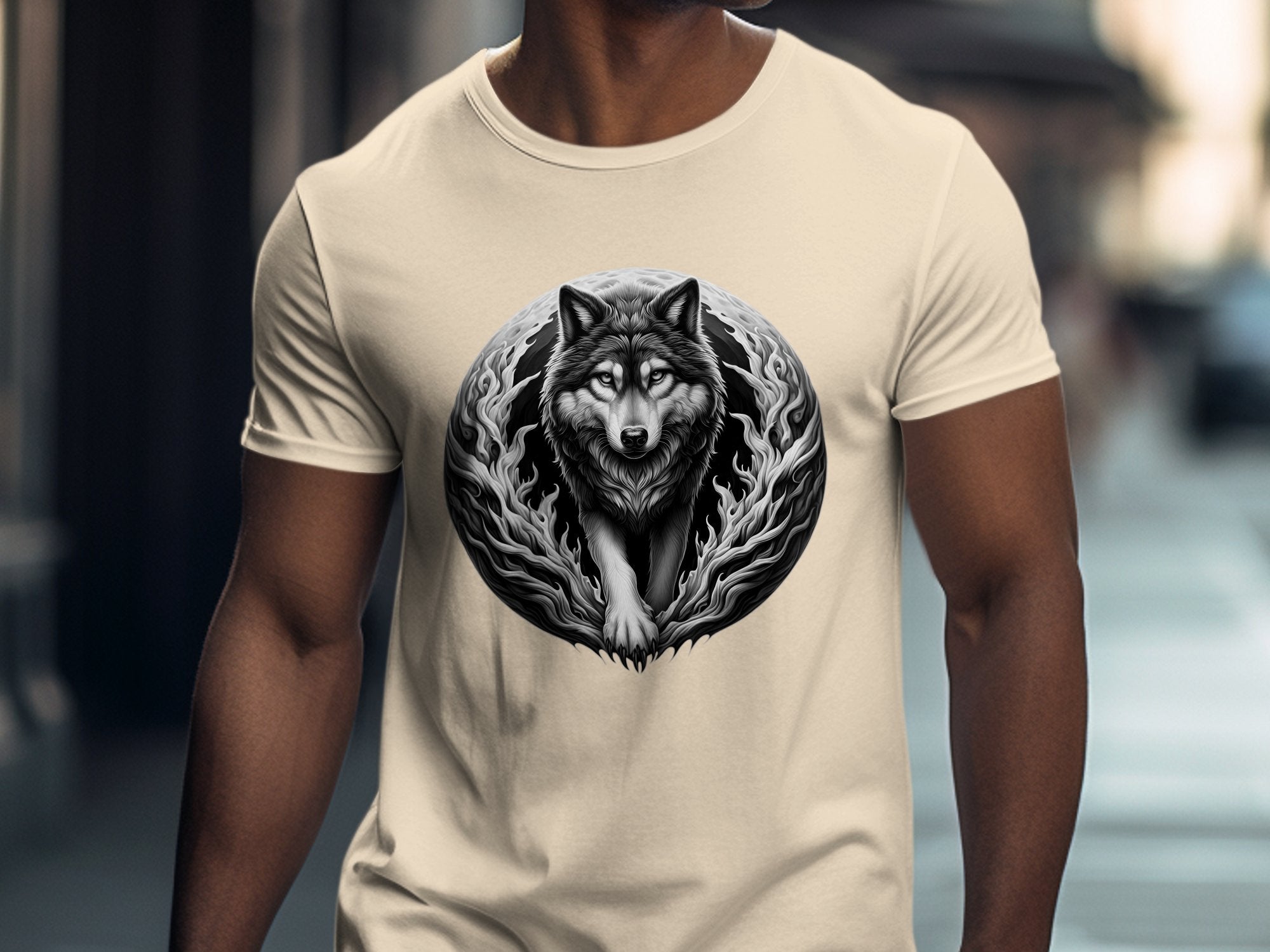 Moon Wolf - Coloured Gildan T-Shirt Realistic Animal Talisman Unisex Mythology Tee Graphic Design