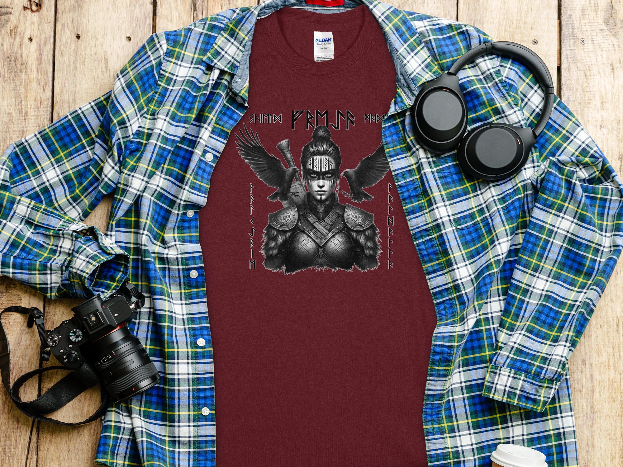 Viking Shield Maiden - Coloured Gildan T Shirt Realistic Norse Talisman Men Women Unisex Valhalla Tee Graphic Design