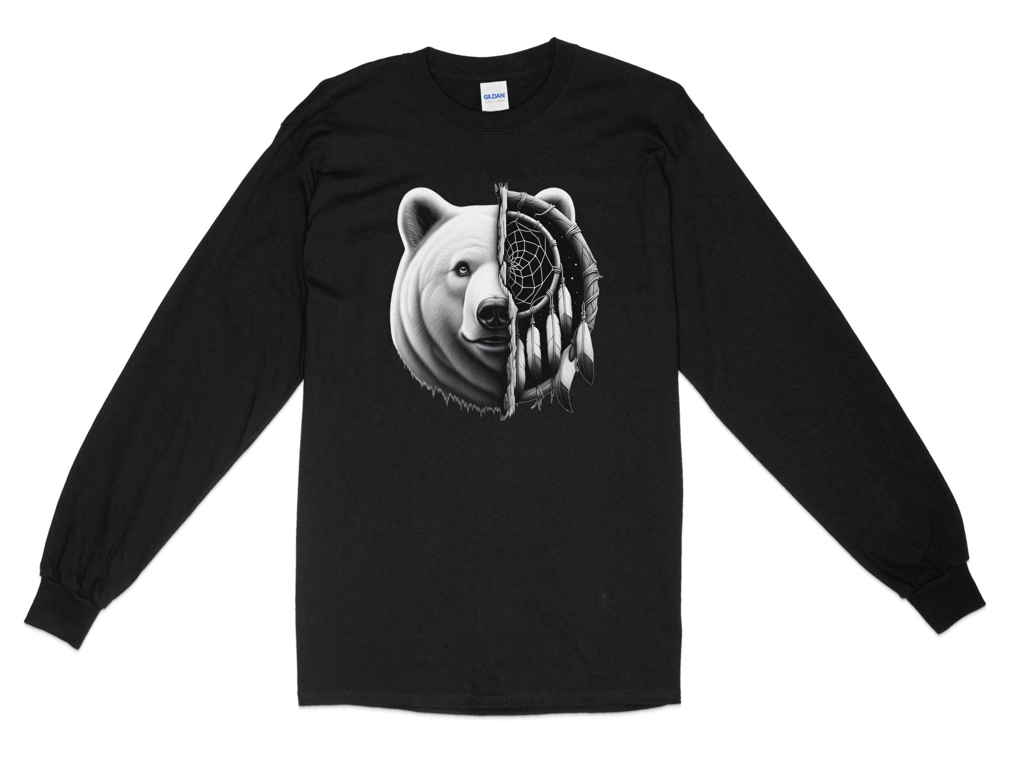 Dreamcatcher Bear - Coloured Gildan Long Sleeve Realistic Native American Talisman Unisex Mythology Tee Graphic Design