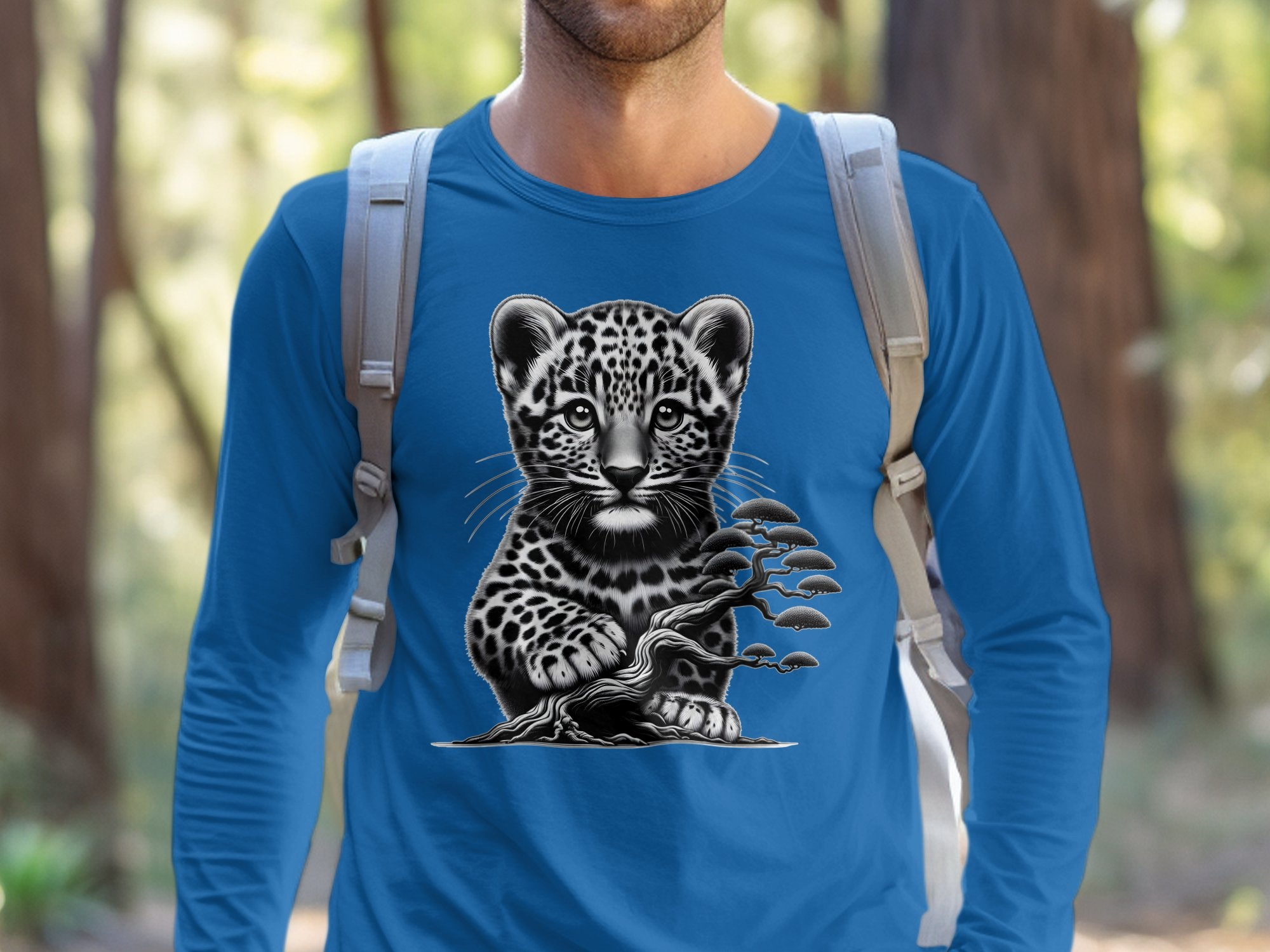 Leopard Bonsai - Coloured Gildan Long Sleeve Realistic Animal Talisman Unisex Cute Tee Graphic Design