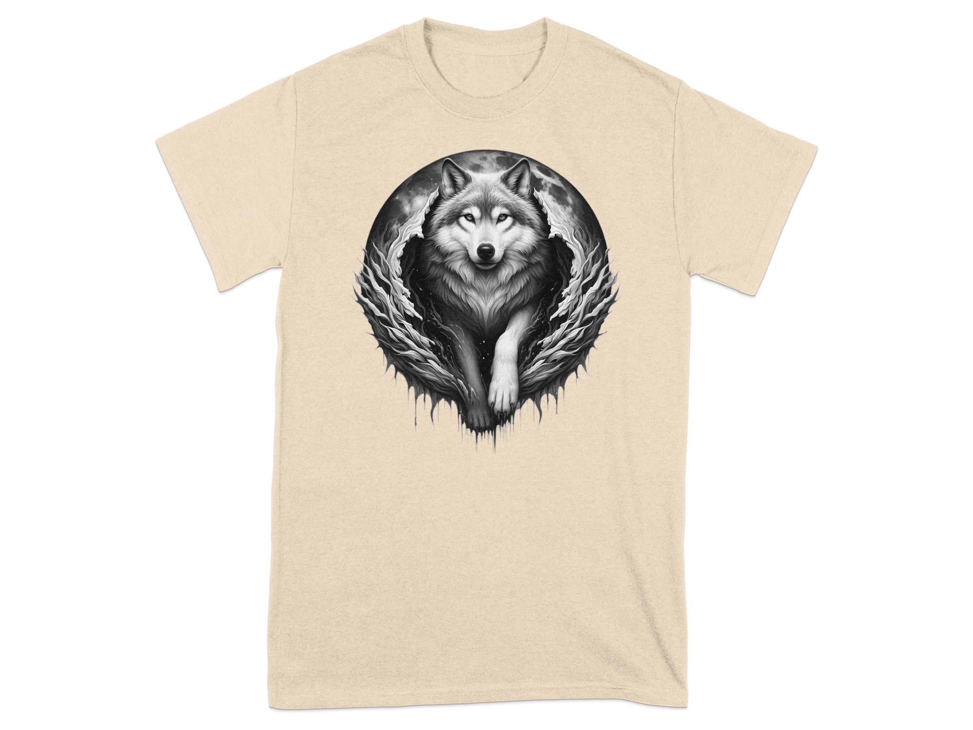 Moon Wolf - Coloured Gildan T-Shirt Realistic Animal Talisman Unisex Mythology Tee Graphic Design