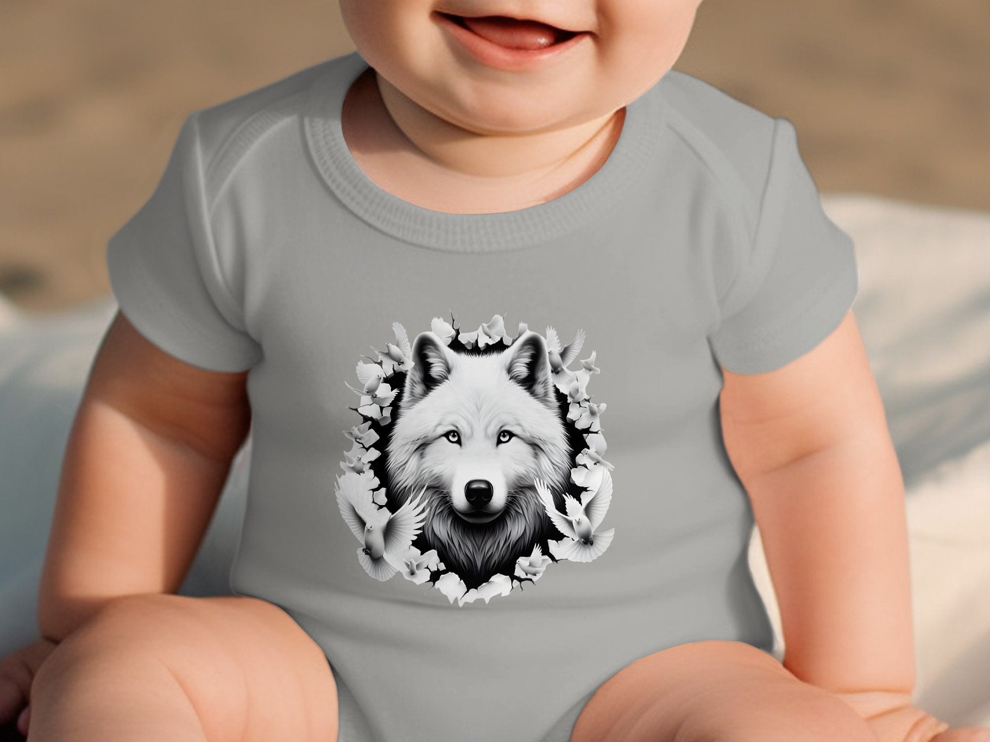 Wolf x Doves - Coloured Toddler Bodysuit Realistic Animal Talisman Unisex Tee Graphic Design