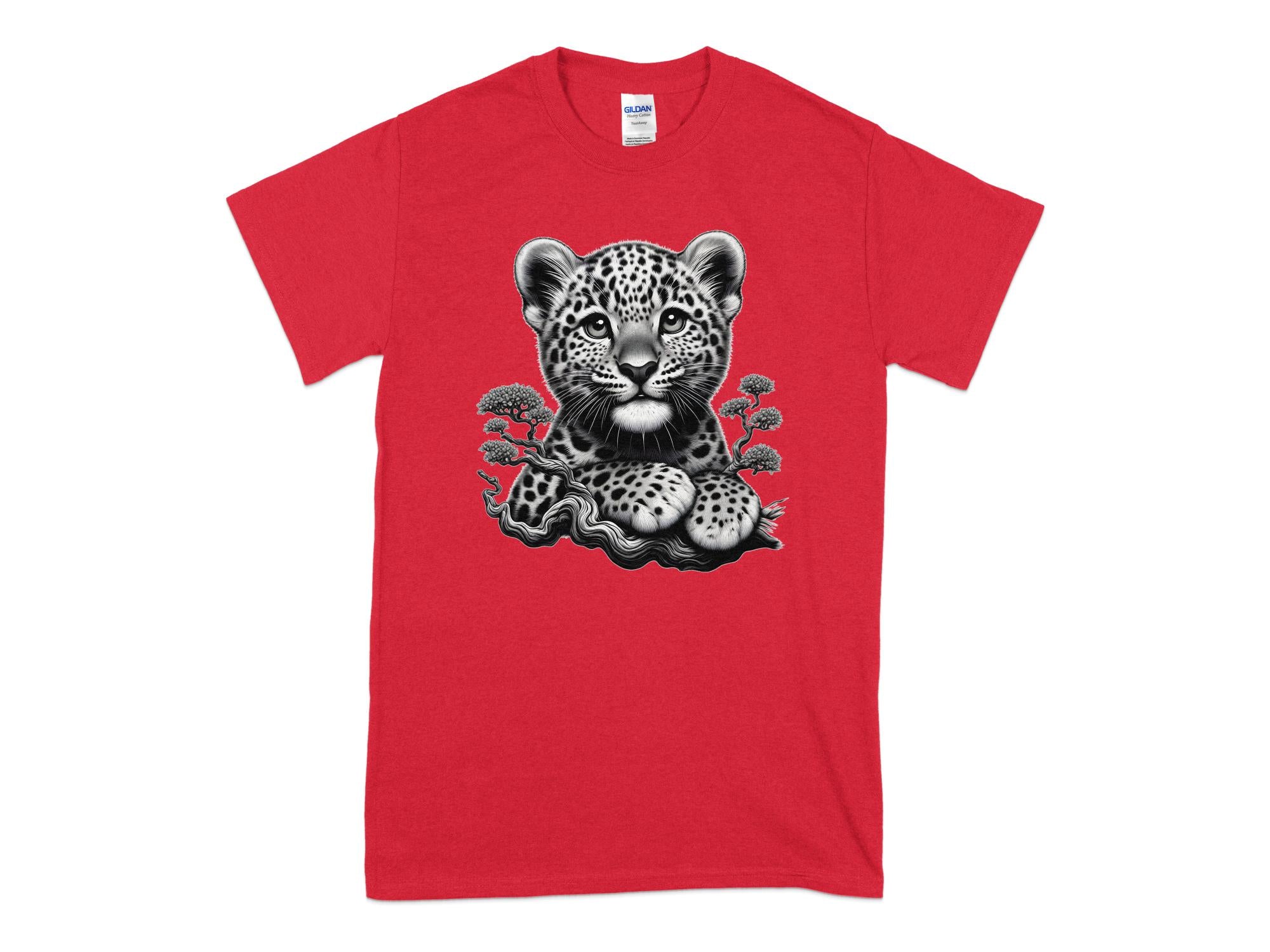 Leopard Bonsai - Coloured Gildan T-Shirt Realistic Animal Talisman Unisex Cute Tee Graphic Design