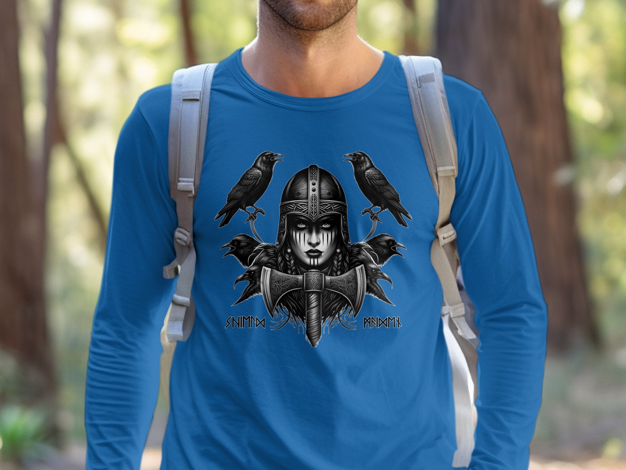 Viking Shield Maiden - Coloured Gildan Long Sleeve Realistic Norse Talisman Men Women Unisex Valhalla Tee Graphic Design