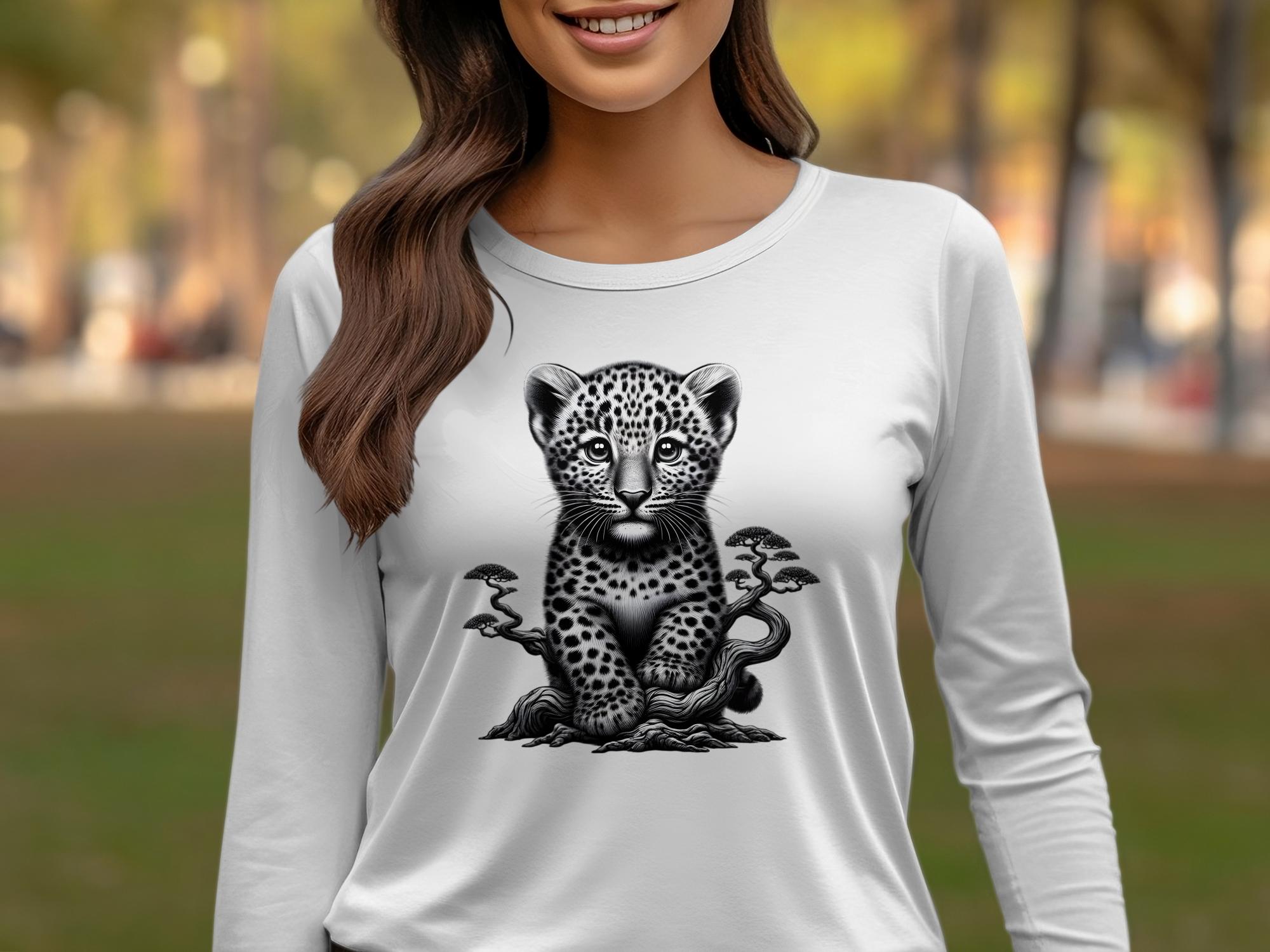 Leopard Bonsai - Coloured Gildan Long Sleeve Realistic Animal Talisman Unisex Cute Tee Graphic Design