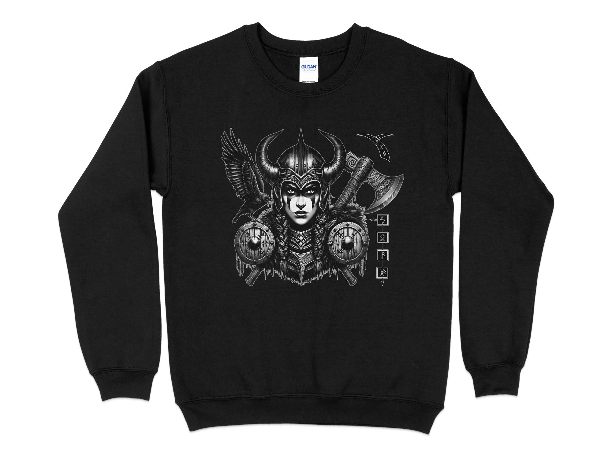 Viking Shield Maiden - Coloured Gildan Sweatshirt Realistic Norse Talisman Men Women Unisex Valhalla Tee Graphic Design