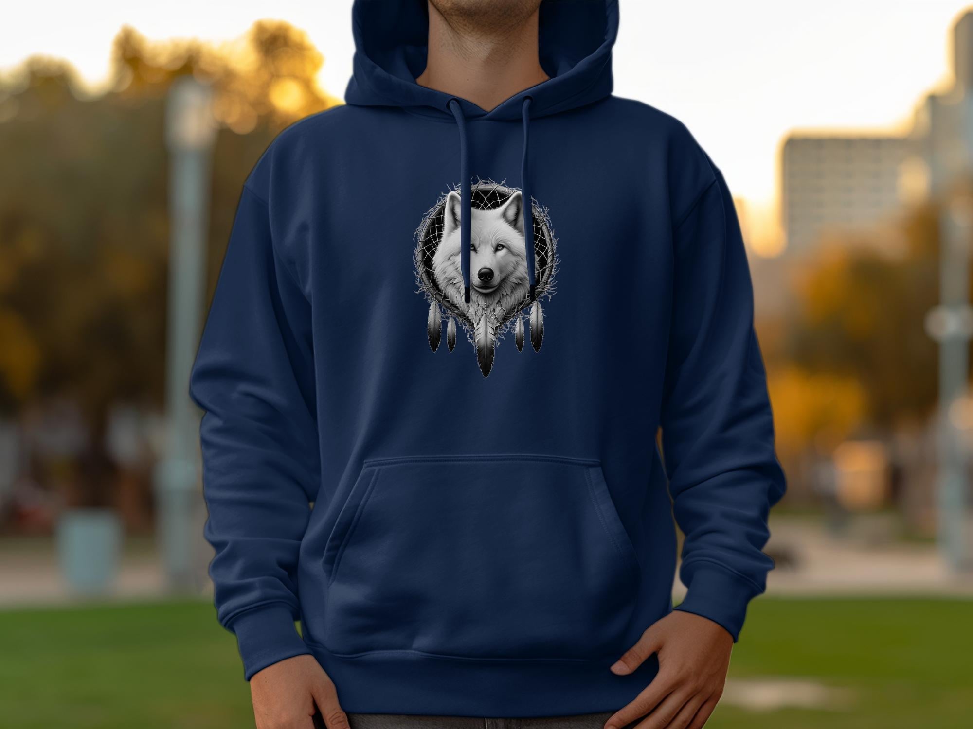 Dreamcatcher Wolf - Coloured Gildan Hoodie Realistic Native American Talisman Unisex Mythology Tee Graphic Design