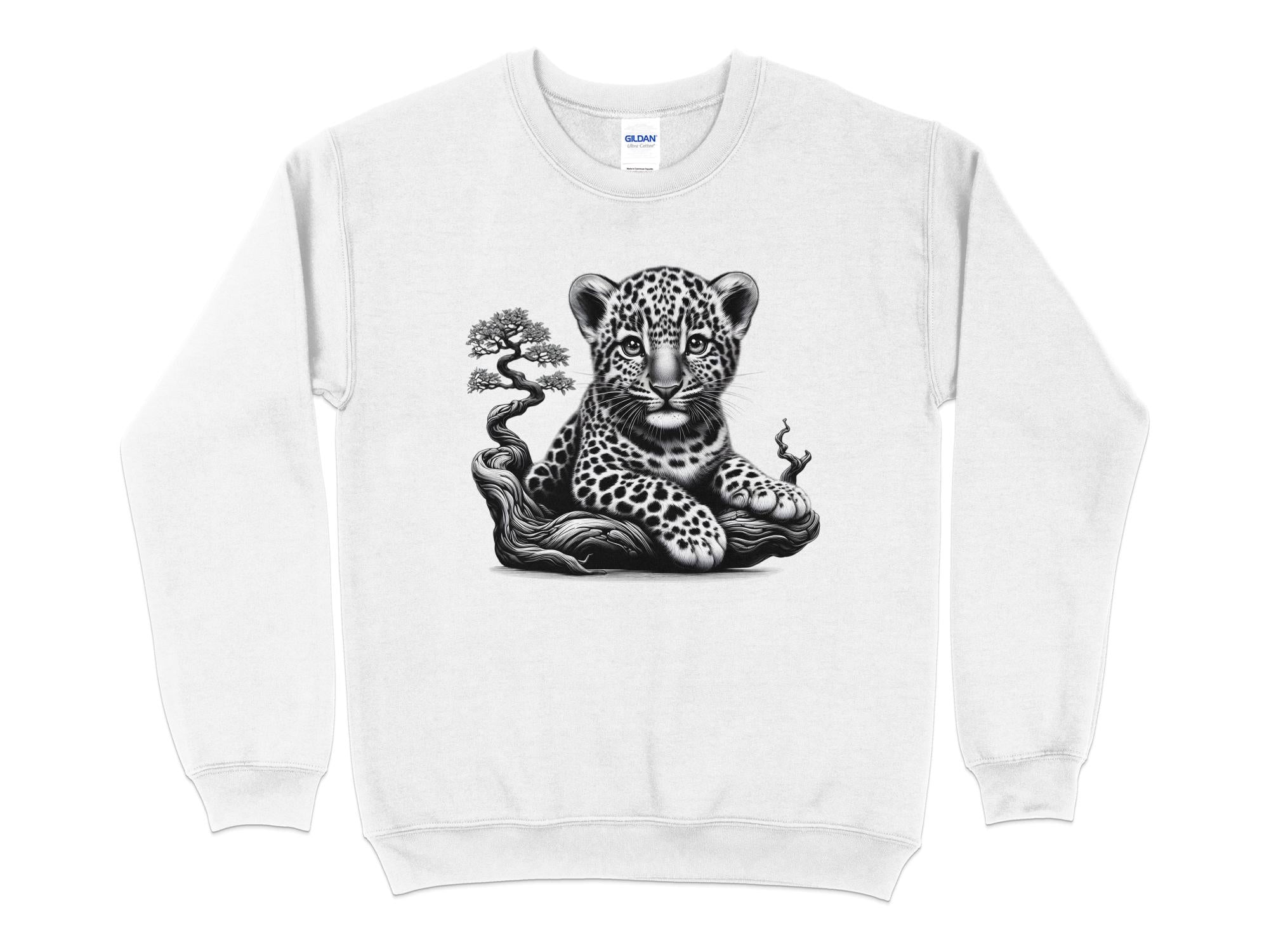 Leopard Bonsai - Coloured Gildan Sweatshirt Realistic Animal Talisman Unisex Cute Tee Graphic Design