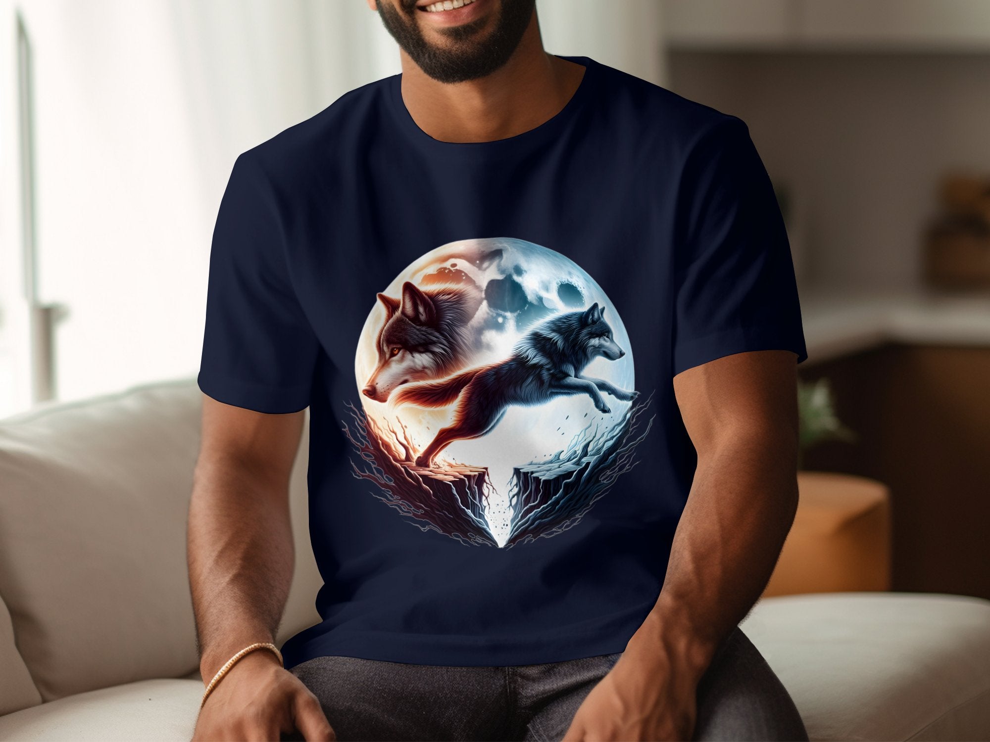 Moon Wolf - T-Shirt Realistic Full Colour Animal Talisman Unisex Mythology Tee Gildan Graphic Design