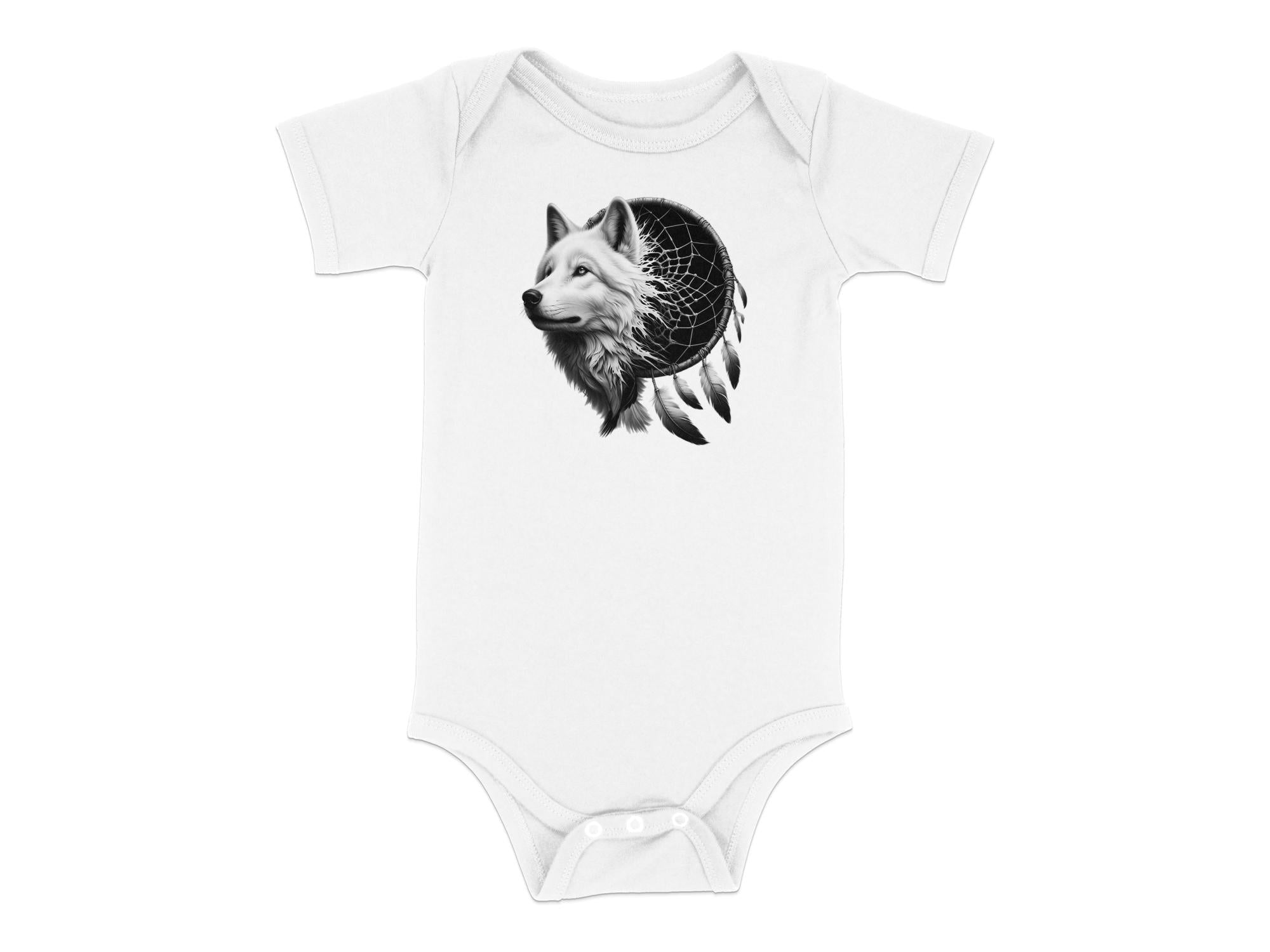 Dreamcatcher Wolf - Coloured Toddler Bodysuit Realistic Native American Talisman Unisex Mythology Tee Graphic Design