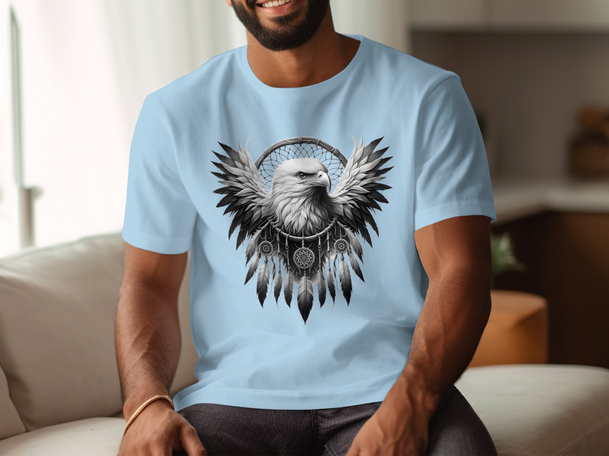 Dreamcatcher Eagle - Coloured Gildan T-Shirt Realistic Native American Talisman Unisex Mythology Tee Graphic Design