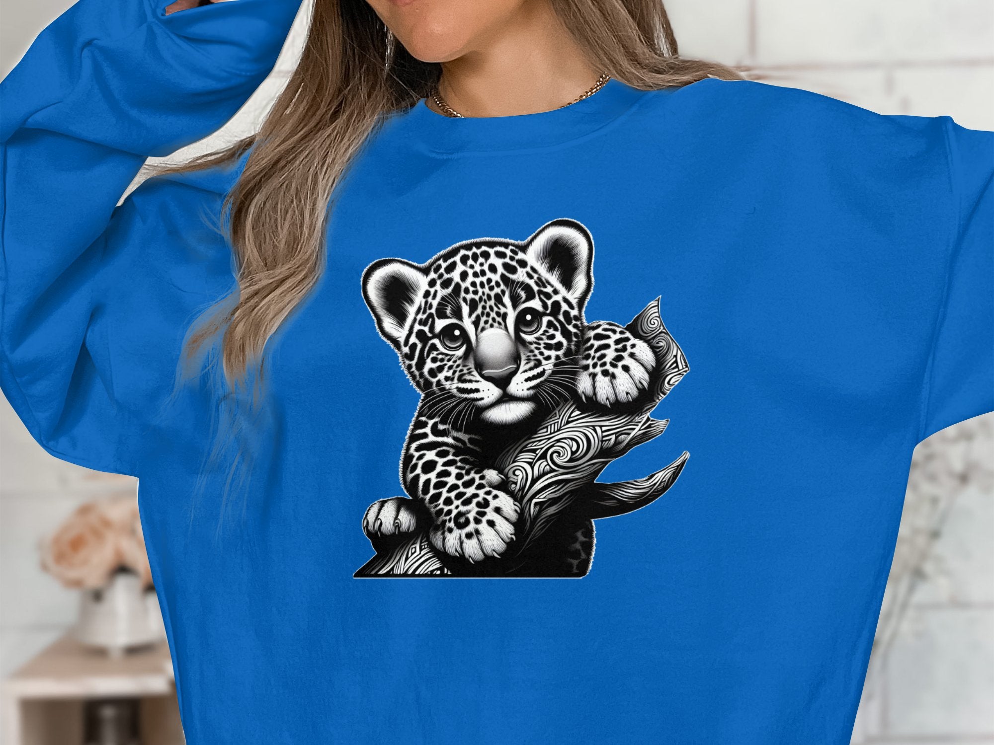 Leopard Bonsai - Coloured Gildan Sweatshirt Realistic Animal Talisman Unisex Cute Tee Graphic Design