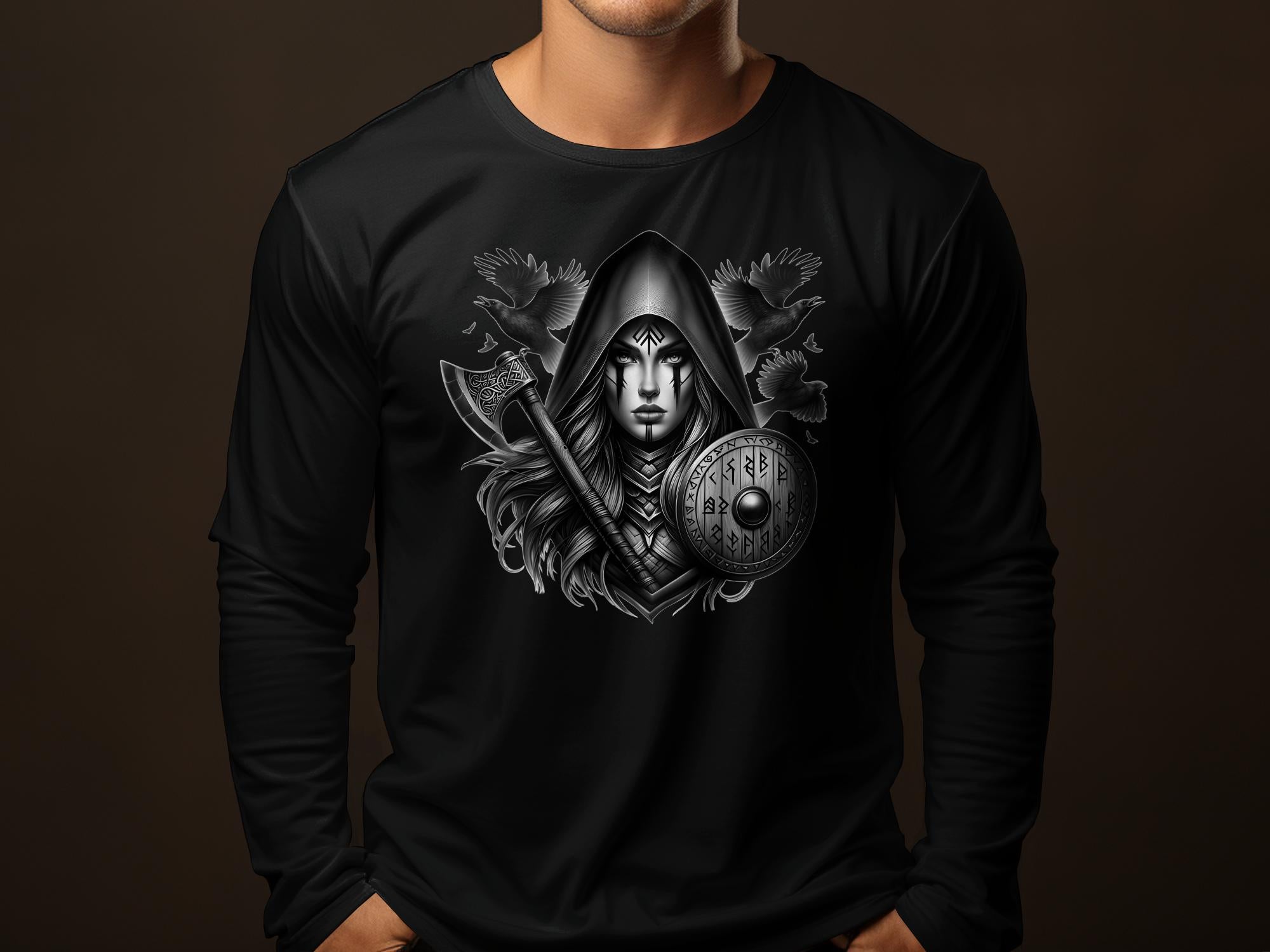 Viking Shield Maiden - Coloured Gildan Long Sleeve Realistic Norse Talisman Men Women Unisex Valhalla Tee Graphic Design