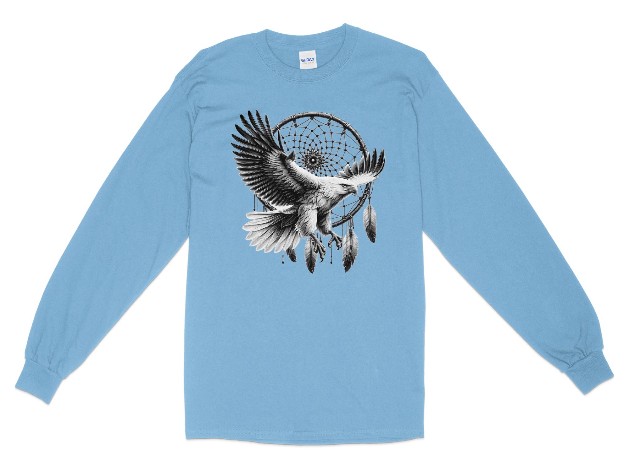 Dreamcatcher Eagle - Coloured Gildan Long Sleeve Realistic Native American Talisman Unisex Mythology Tee Graphic Design