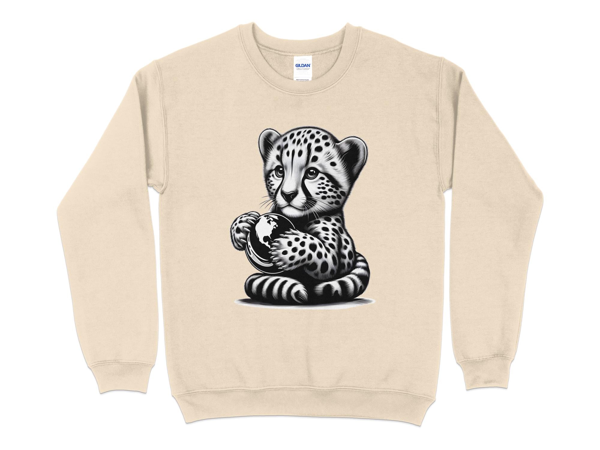 Cheetah World - Coloured Gildan Sweatshirt Realistic Animal Talisman Unisex Cute Tee Graphic Design