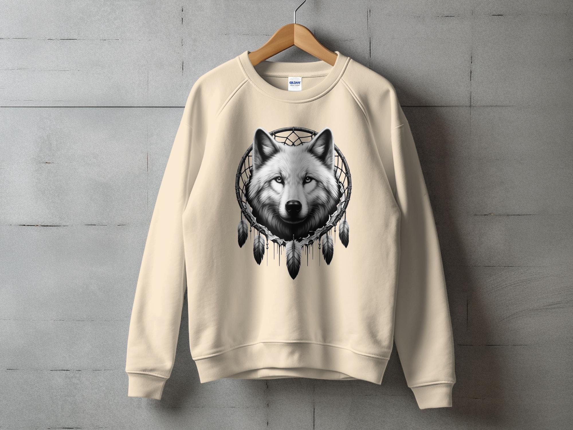 Dreamcatcher Wolf - Coloured Gildan Sweatshirt Realistic Native American Talisman Unisex Mythology Tee Graphic Design