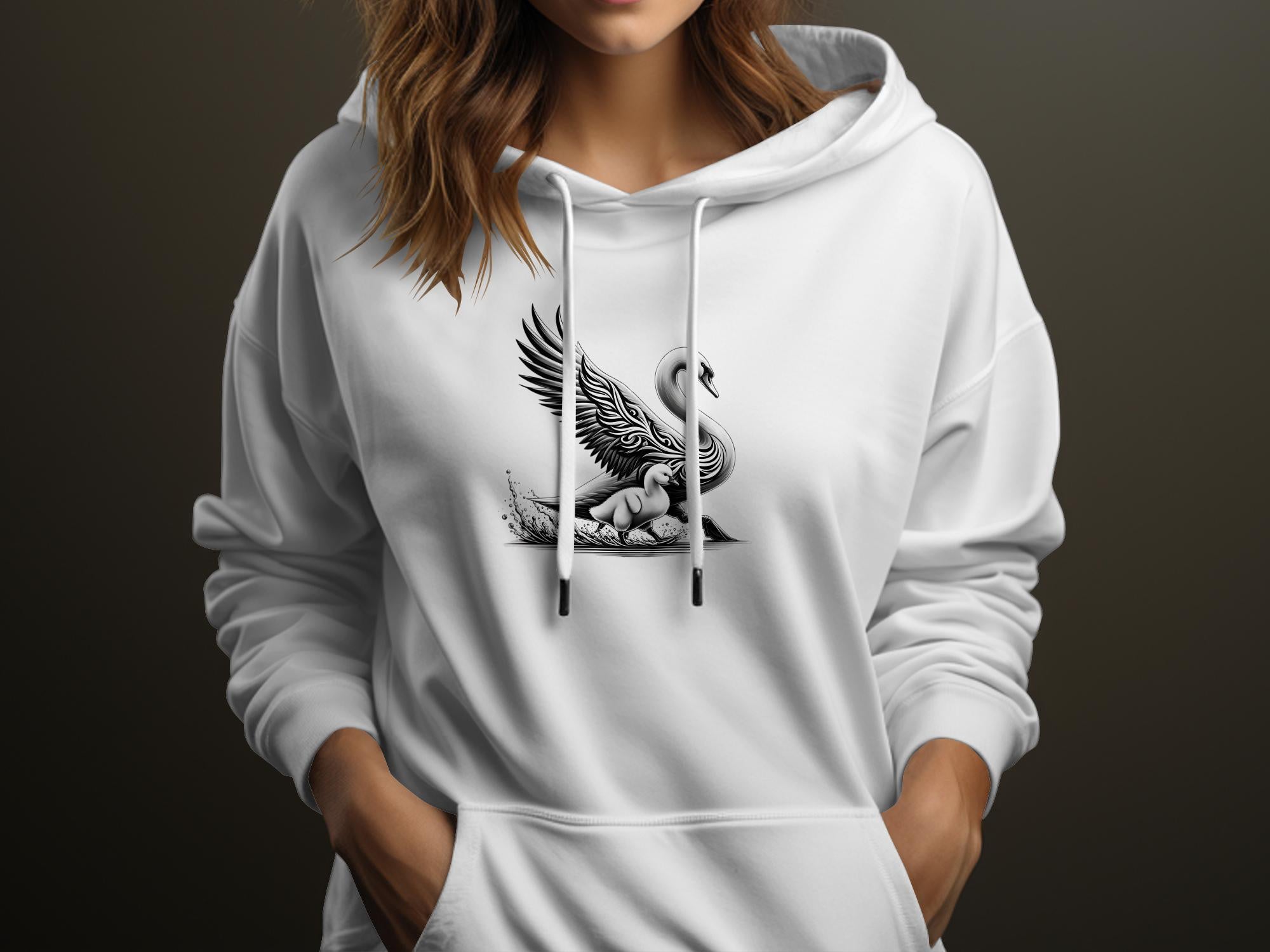 Swan & Cygnet- Black White Gildan Hoodie Realistic Family Talisman Unisex Tee Graphic Design