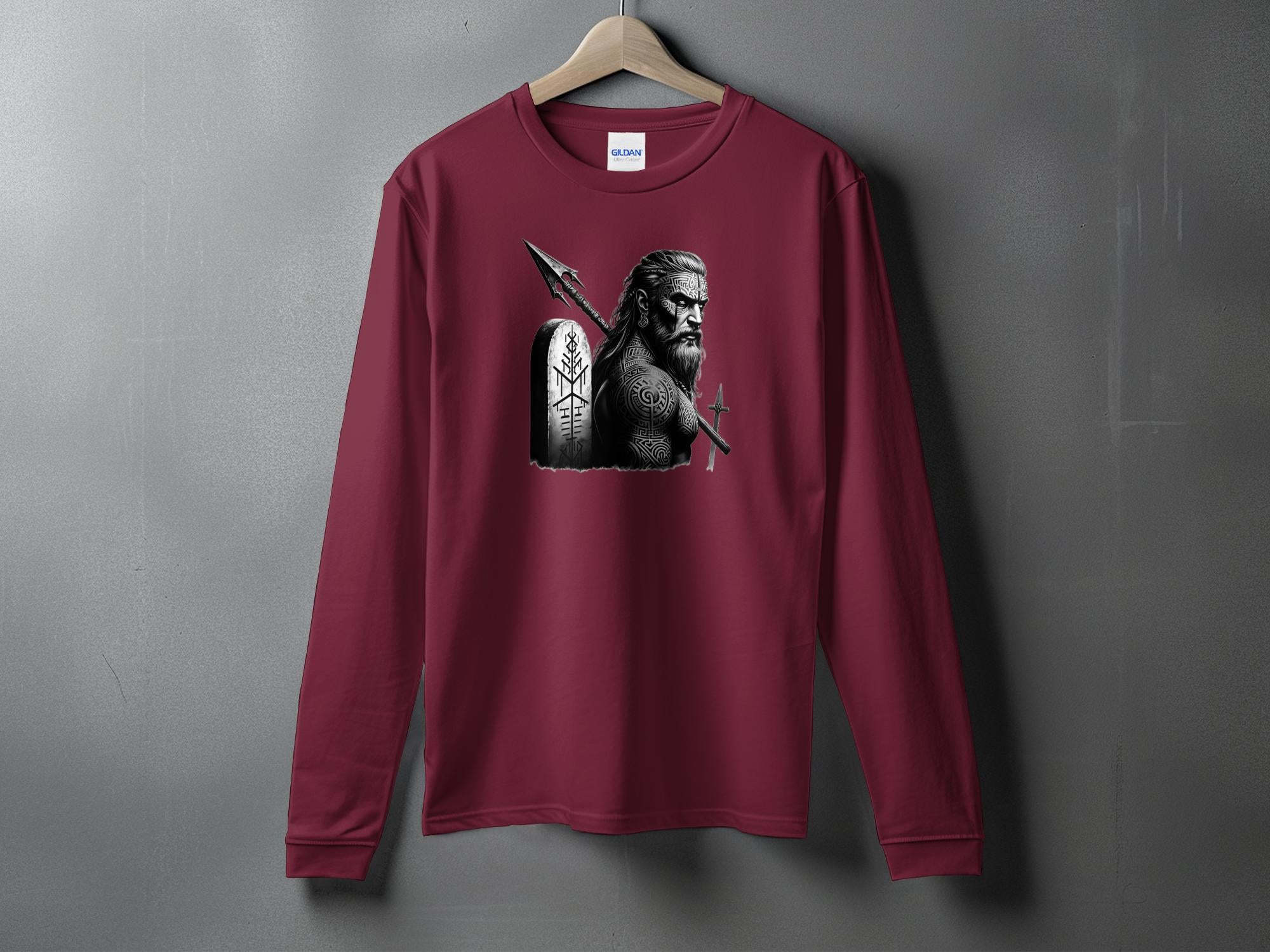 Viking Heroism - Coloured Gildan Long Sleeve Realistic Norse Talisman Men Women Unisex Valhalla Tee Graphic Design