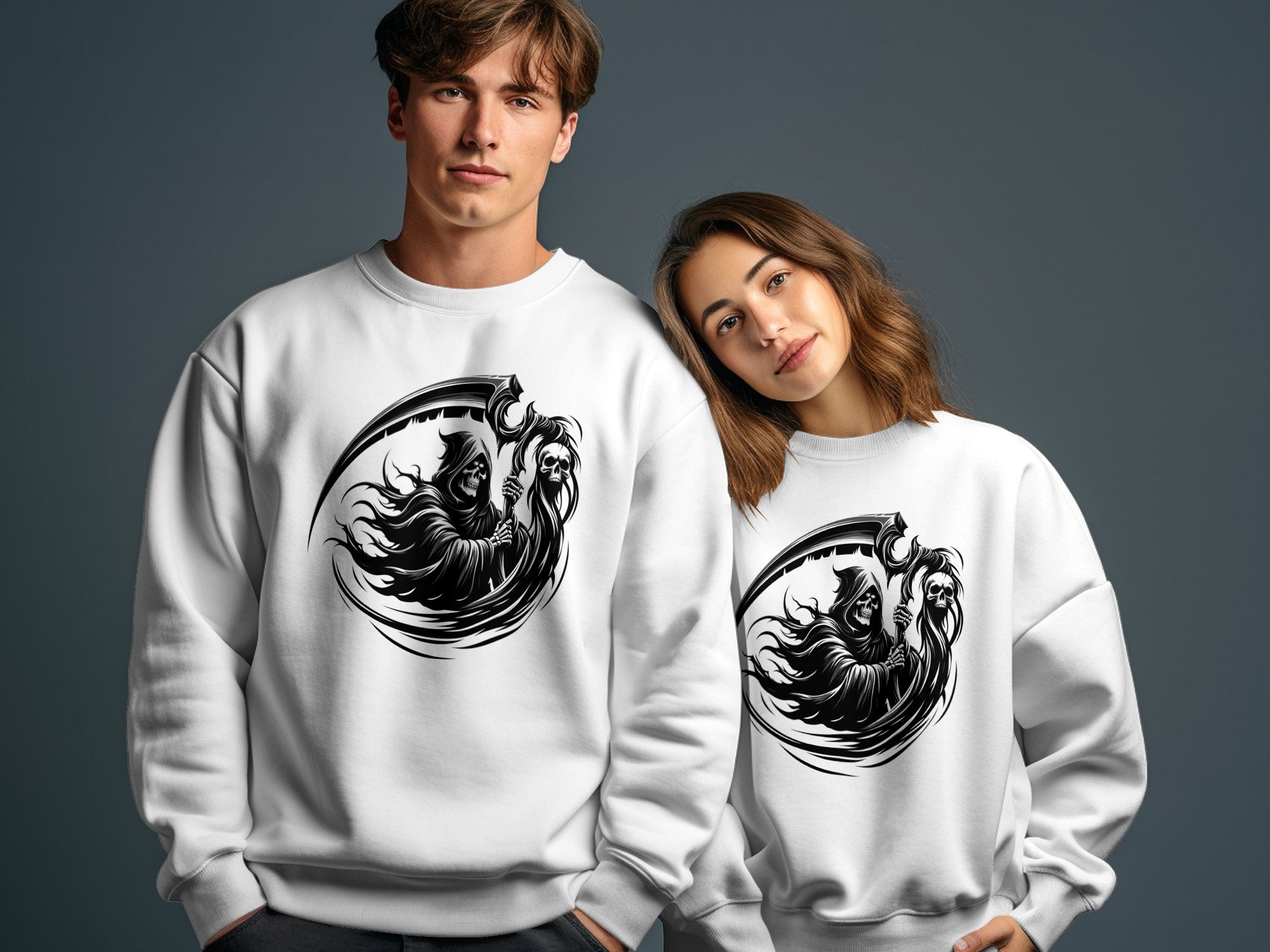 Grim Reaper - Black White Gildan Sweatshirt Commemorative Talisman Unisex Tee Graphic Design