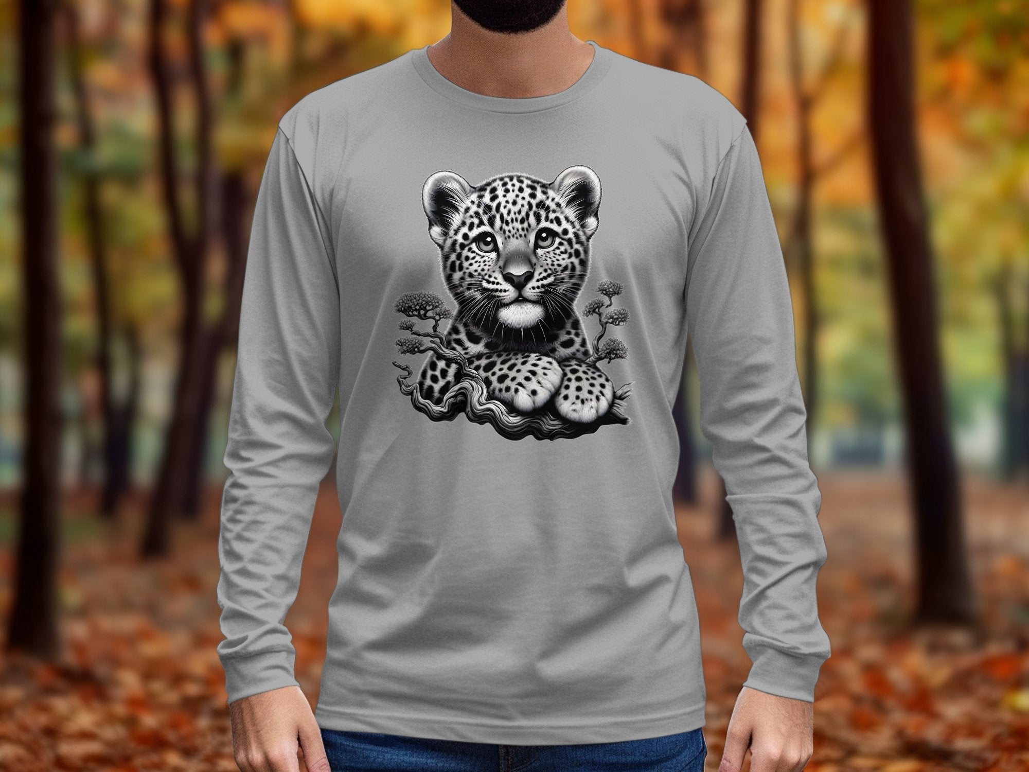 Leopard Bonsai - Coloured Gildan Long Sleeve Realistic Animal Talisman Unisex Cute Tee Graphic Design