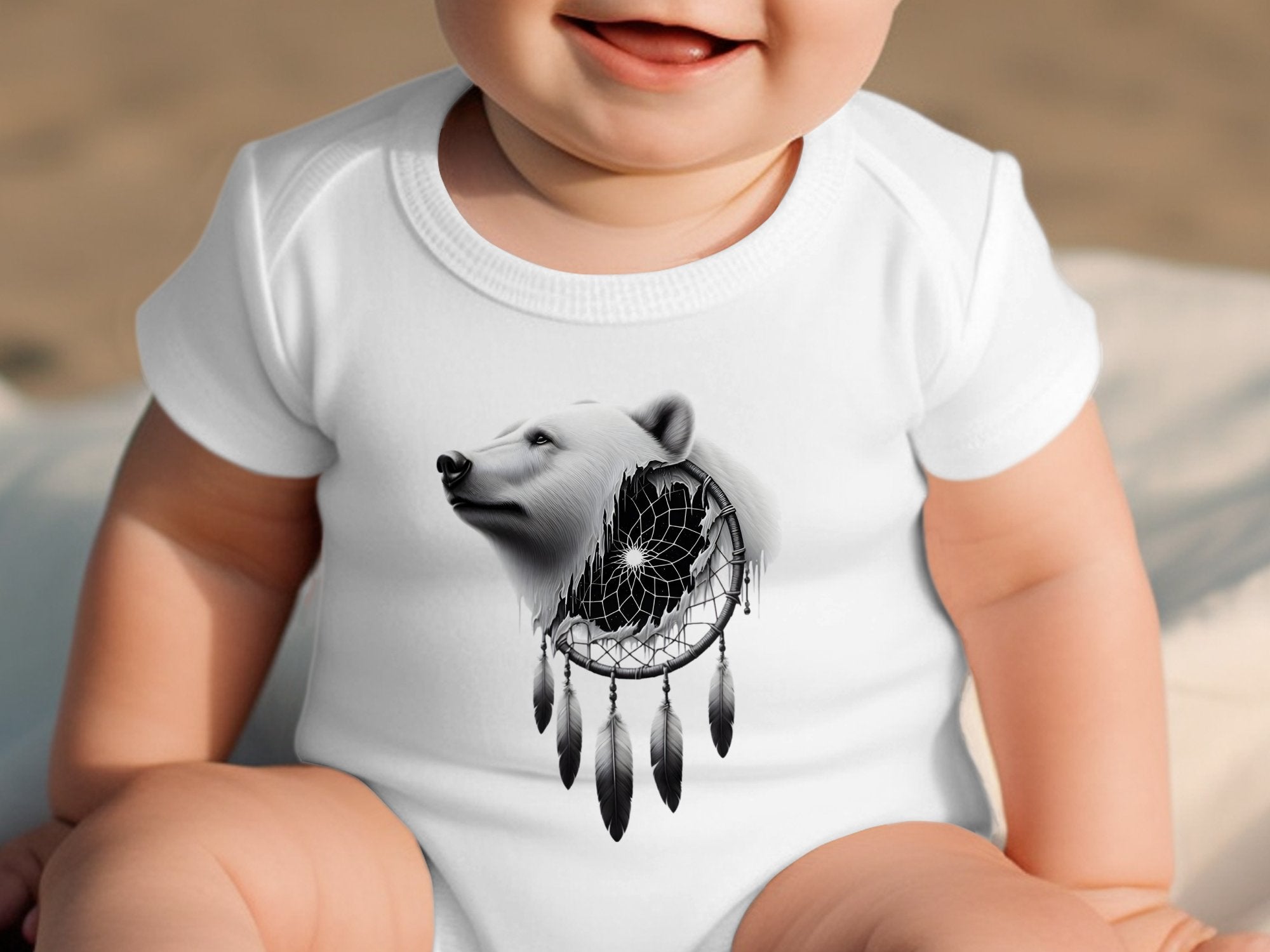 Dreamcatcher Bear - Coloured Toddler Bodysuit Realistic Native American Talisman Unisex Mythology Tee Graphic Design