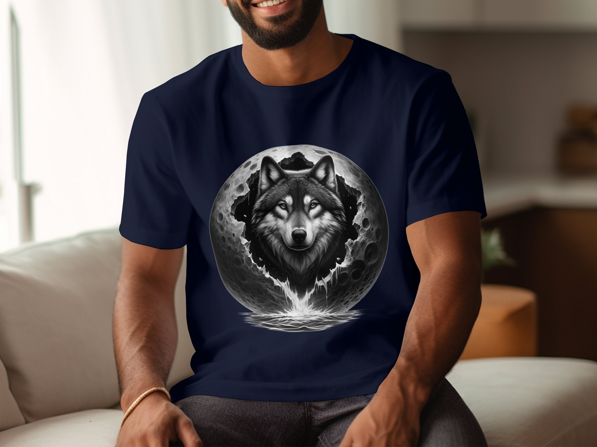 Moon Wolf - Coloured Gildan T-Shirt Realistic Animal Talisman Unisex Mythology Tee Graphic Design