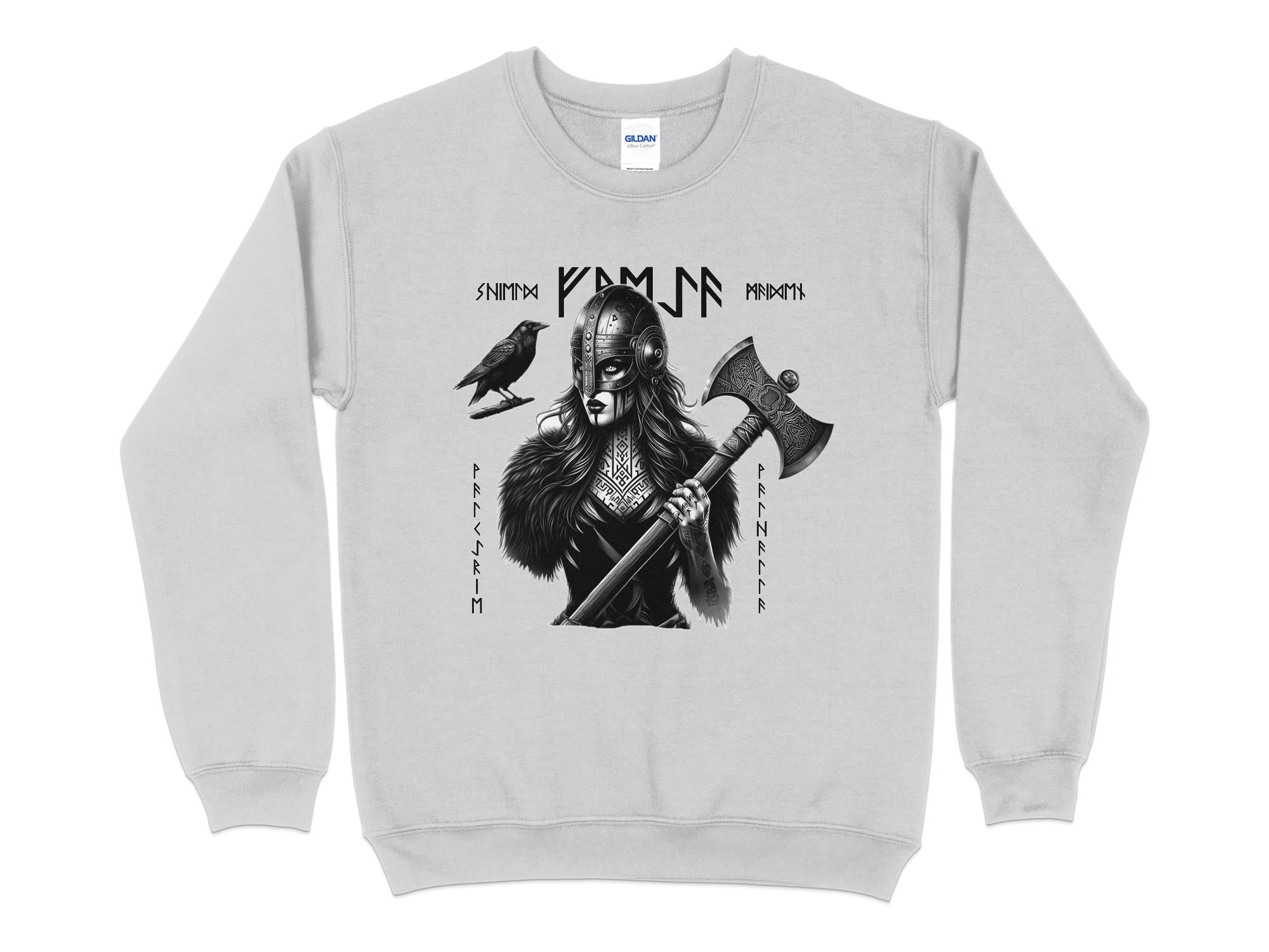 Viking Shield Maiden - Coloured Gildan Sweatshirt Realistic Norse Talisman Men Women Unisex Valhalla Tee Graphic Design