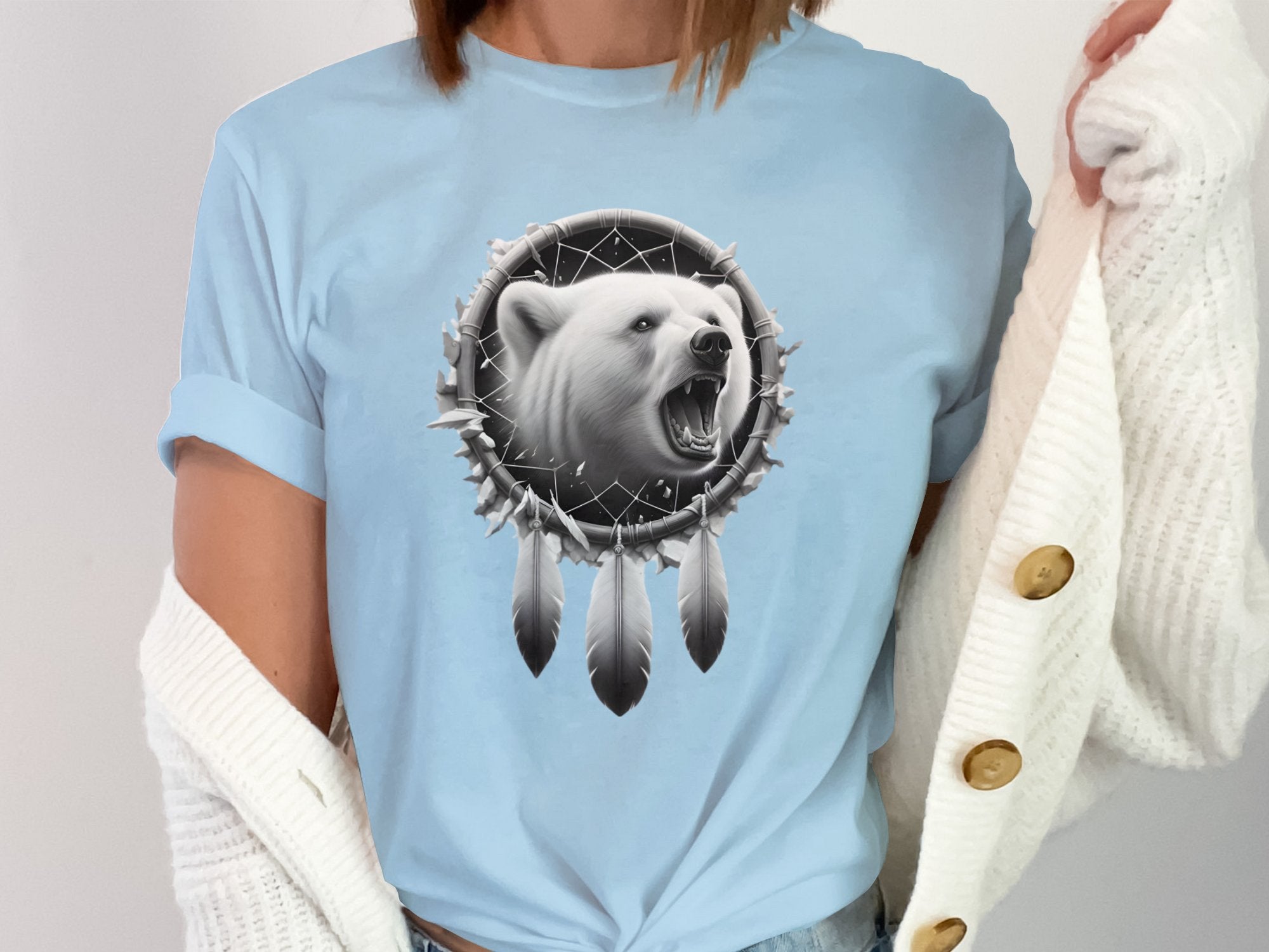 Dreamcatcher Bear - Coloured Gildan T-Shirt Realistic Native American Talisman Unisex Mythology Tee Graphic Design