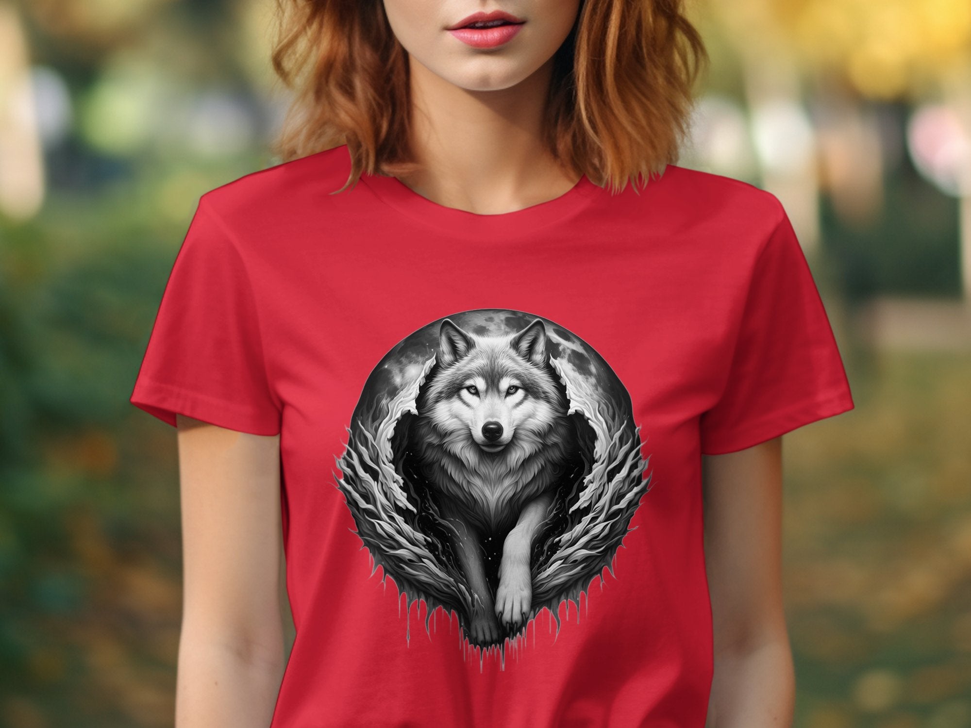 Moon Wolf - Coloured Gildan T-Shirt Realistic Animal Talisman Unisex Mythology Tee Graphic Design