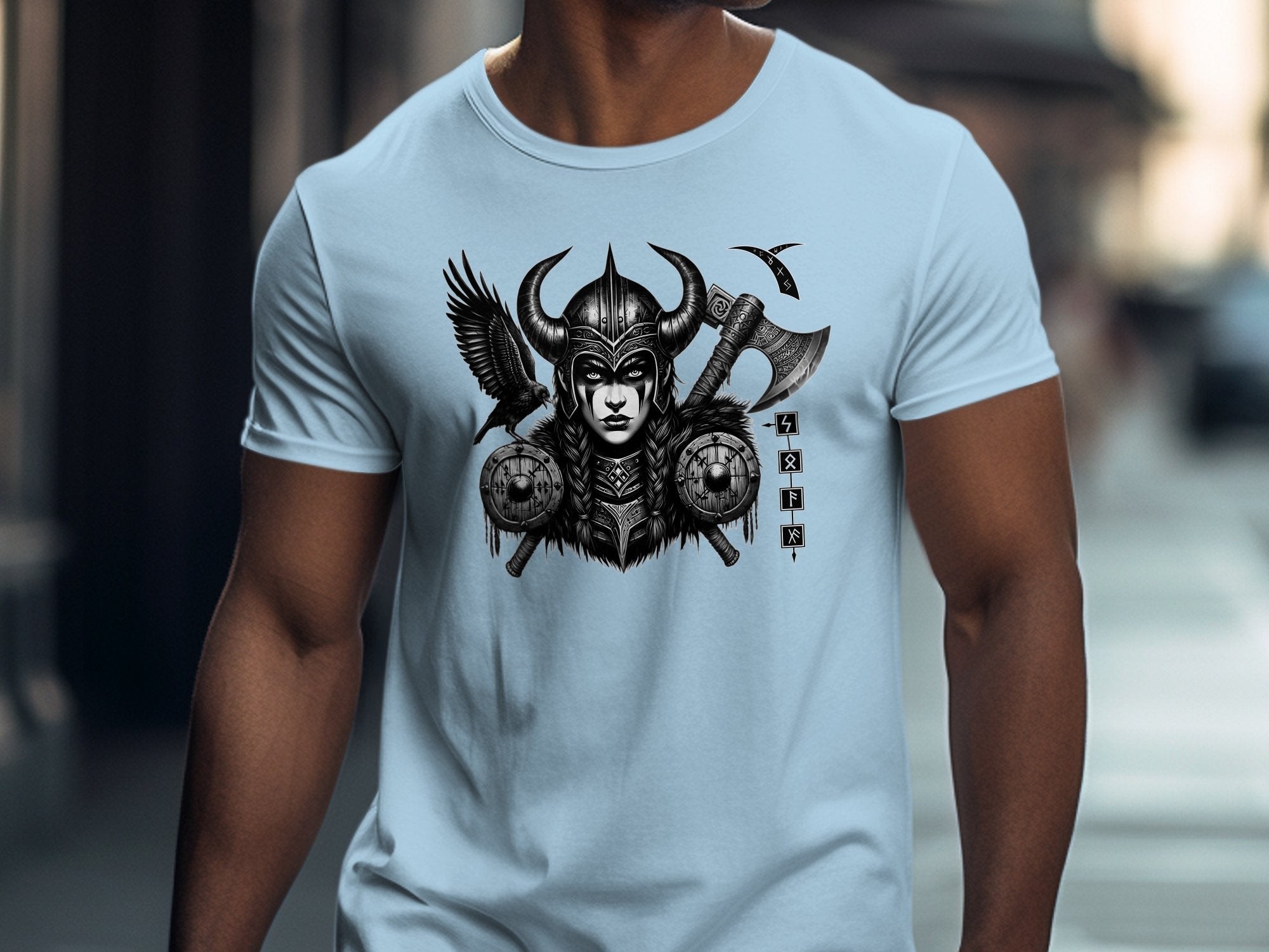 Viking Shield Maiden - Coloured Gildan T Shirt Realistic Norse Talisman Men Women Unisex Valhalla Tee Graphic Design