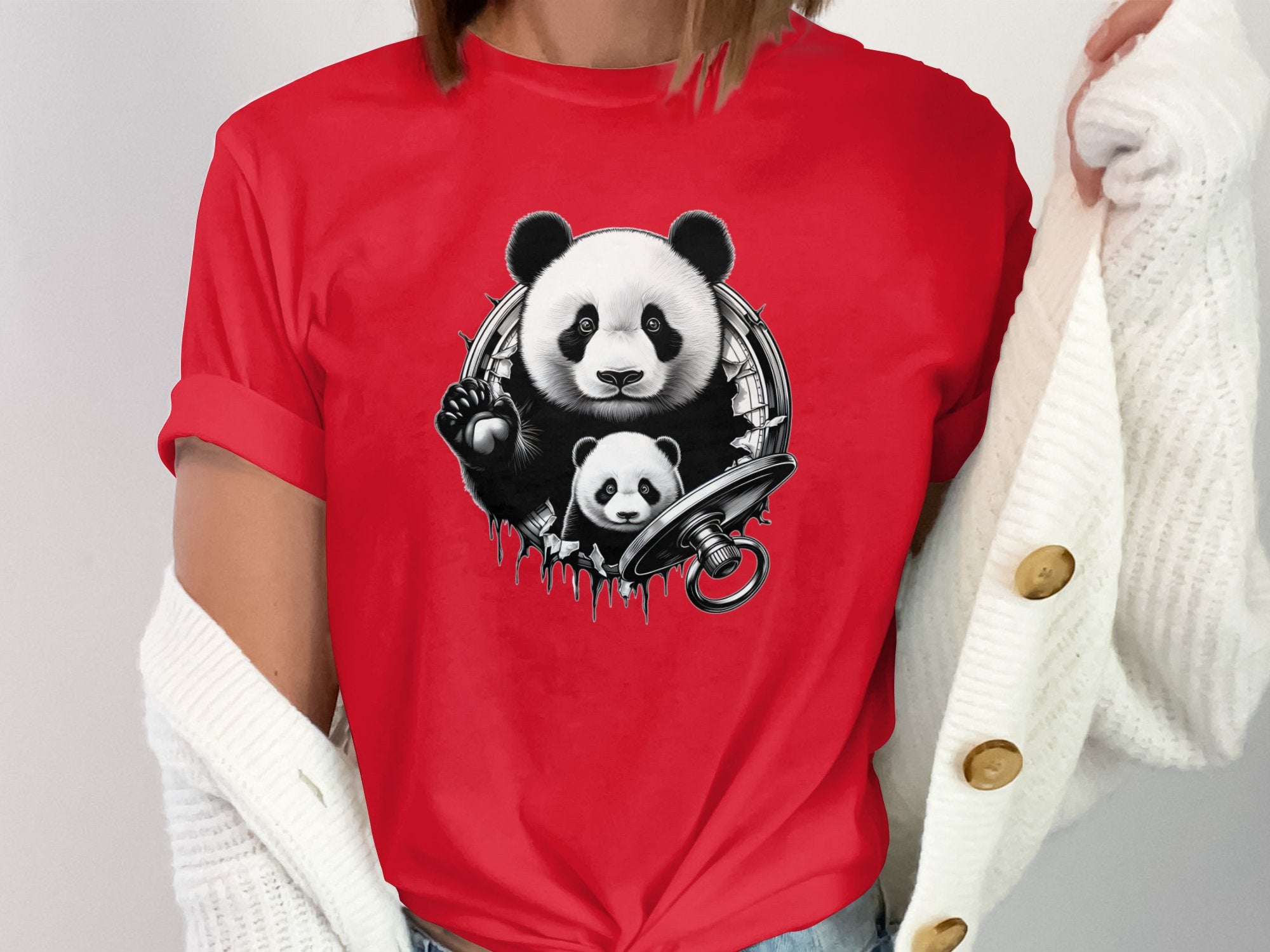 Panda - Coloured Gildan T-Shirt Realistic Animal Talisman Unisex Cute Tee Graphic Design